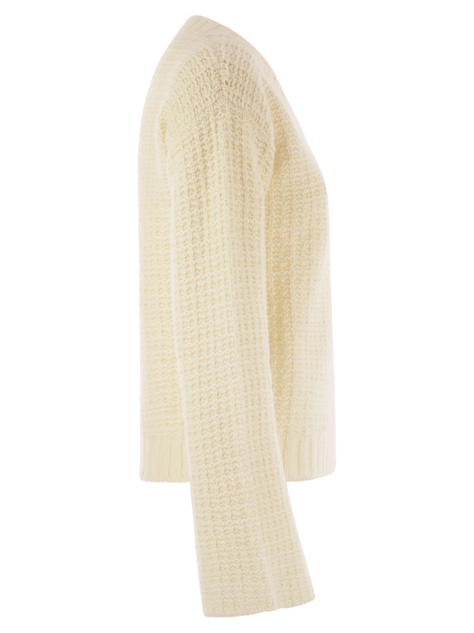 Fabiana Filippi V-neck Sweater In Platinum With Sequins In White
