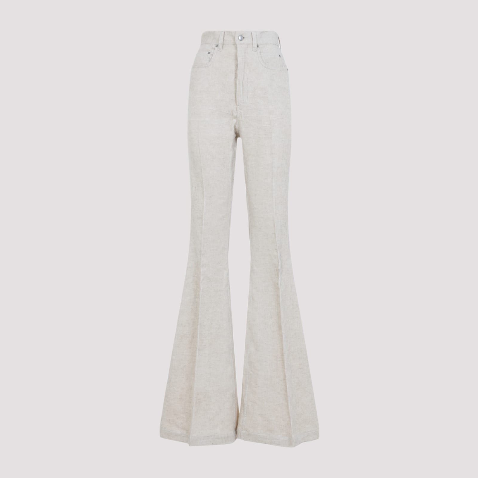 Rick Owens High-waisted Flared Pants With Textured Cotton-linen Blend In White