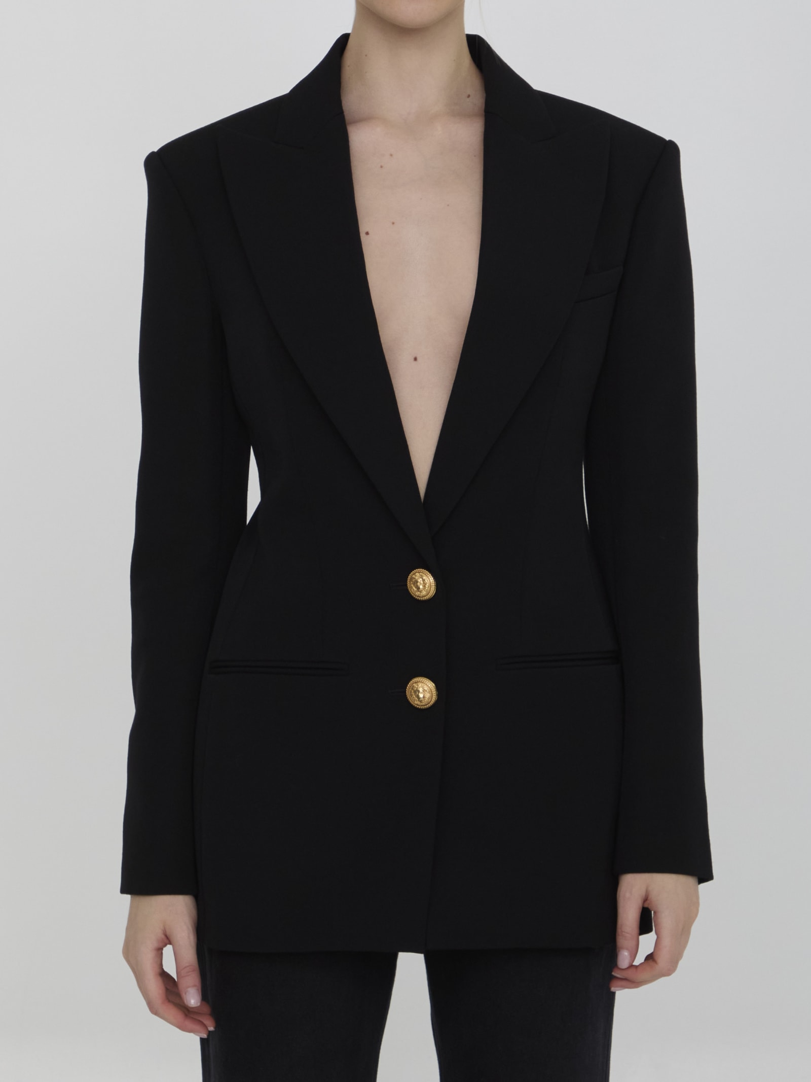 Balmain Double-breasted Jacket In Wool In Black