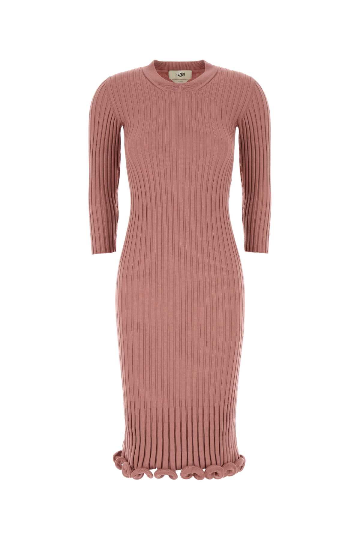 Fendi Stretch Wool Blend Dress With Ruffled Hem In Pink