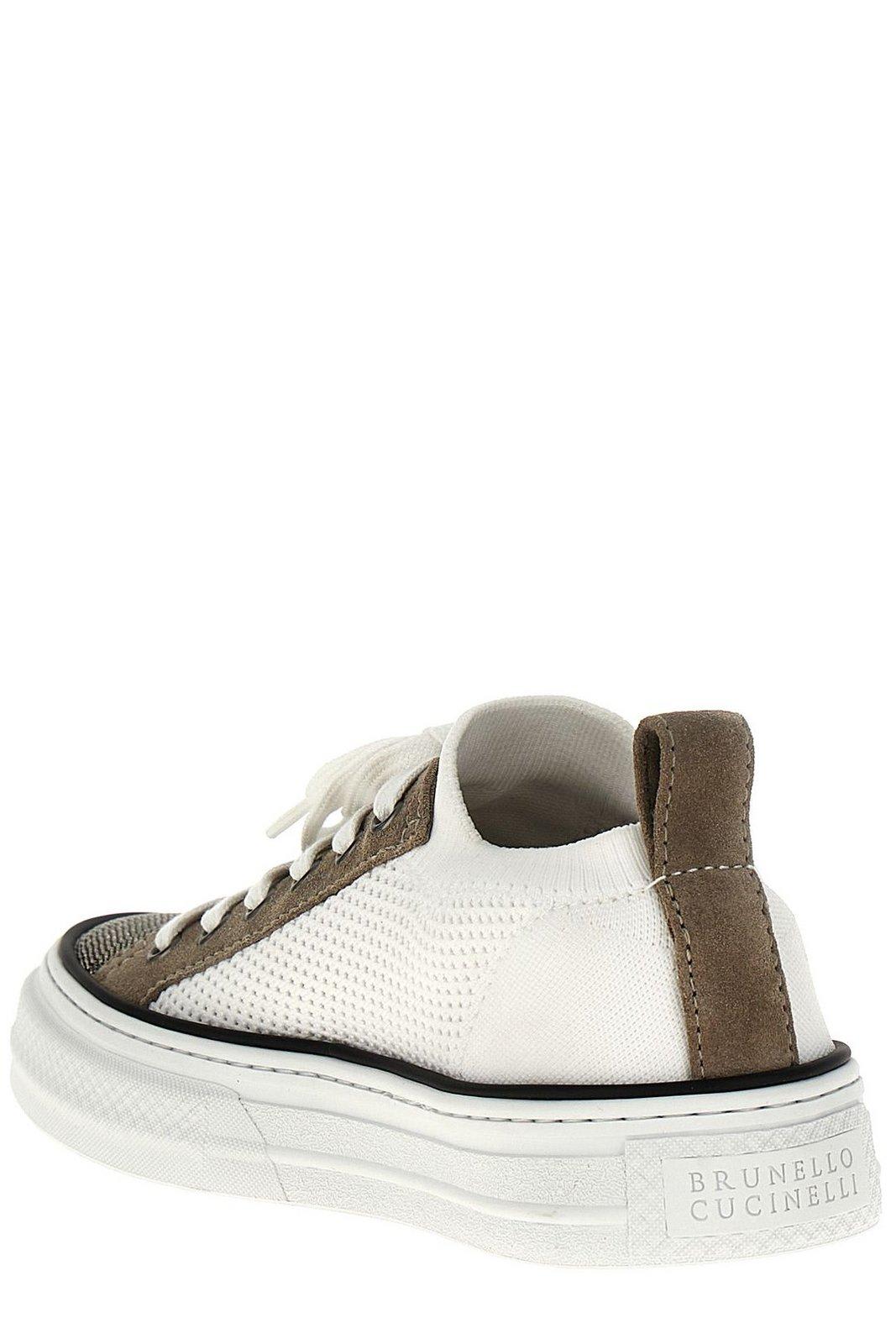 Shop Brunello Cucinelli Monili-detailed Paneled Lace-up Sneakers In Bianco