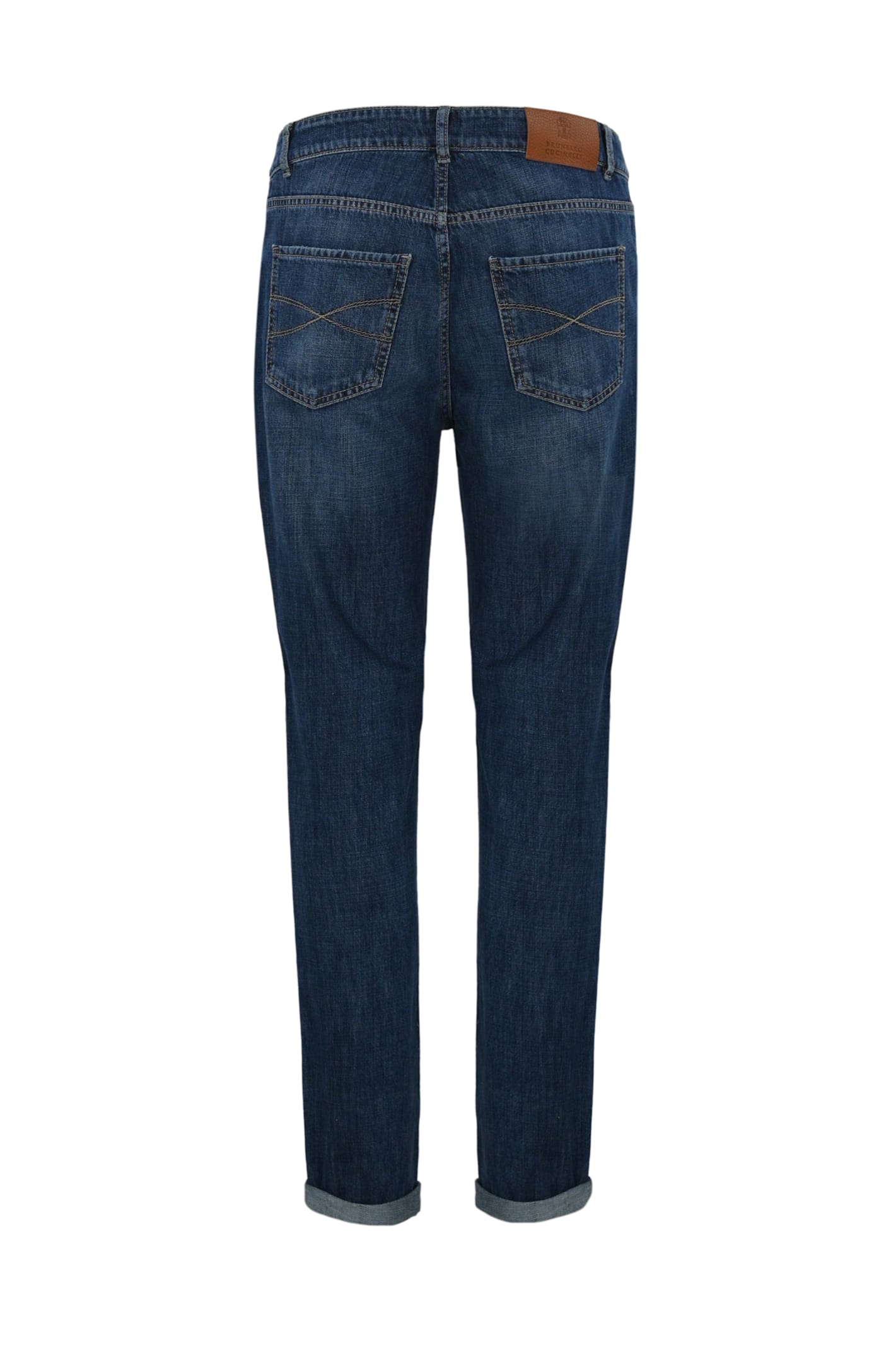 Shop Brunello Cucinelli Jeans With Logo Embroidery In Denim Scuro Old