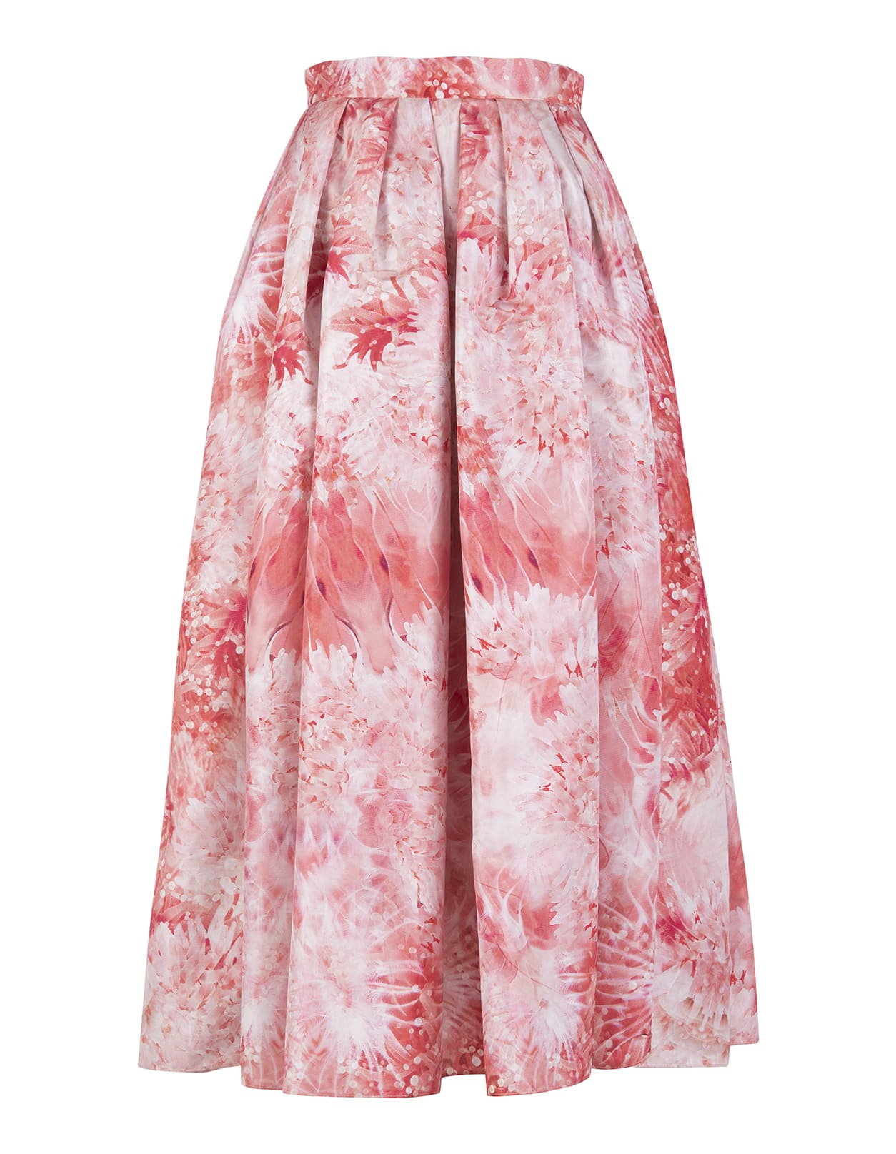 Alexander McQueen Woman Midi Circle Skirt In White Polyfaille With Coral Print