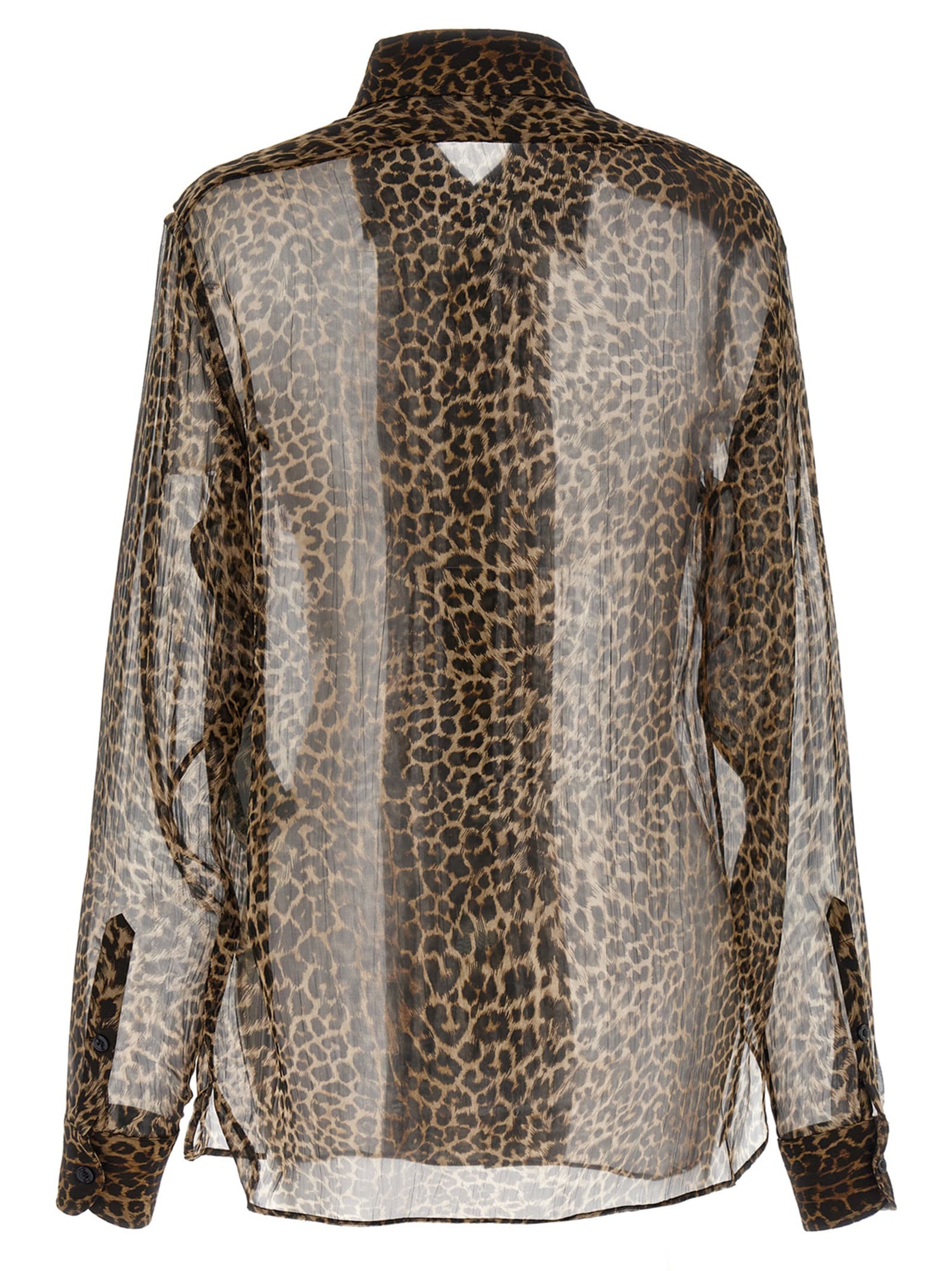 Tom Ford Semi-transparent Silk Chiffon Shirt In Leopard Brown & Black