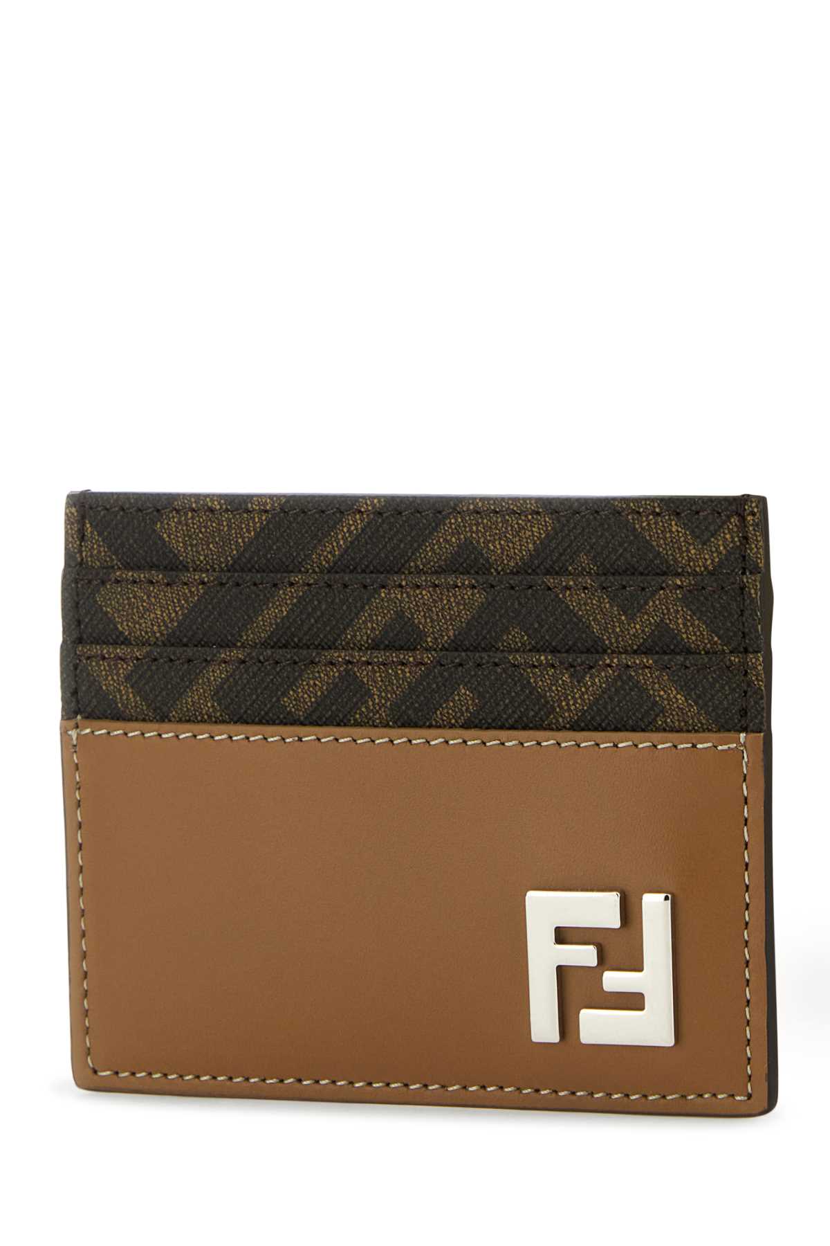 Shop Fendi Multicolor Leather And Canvas Cardholder In Sandtbmrp