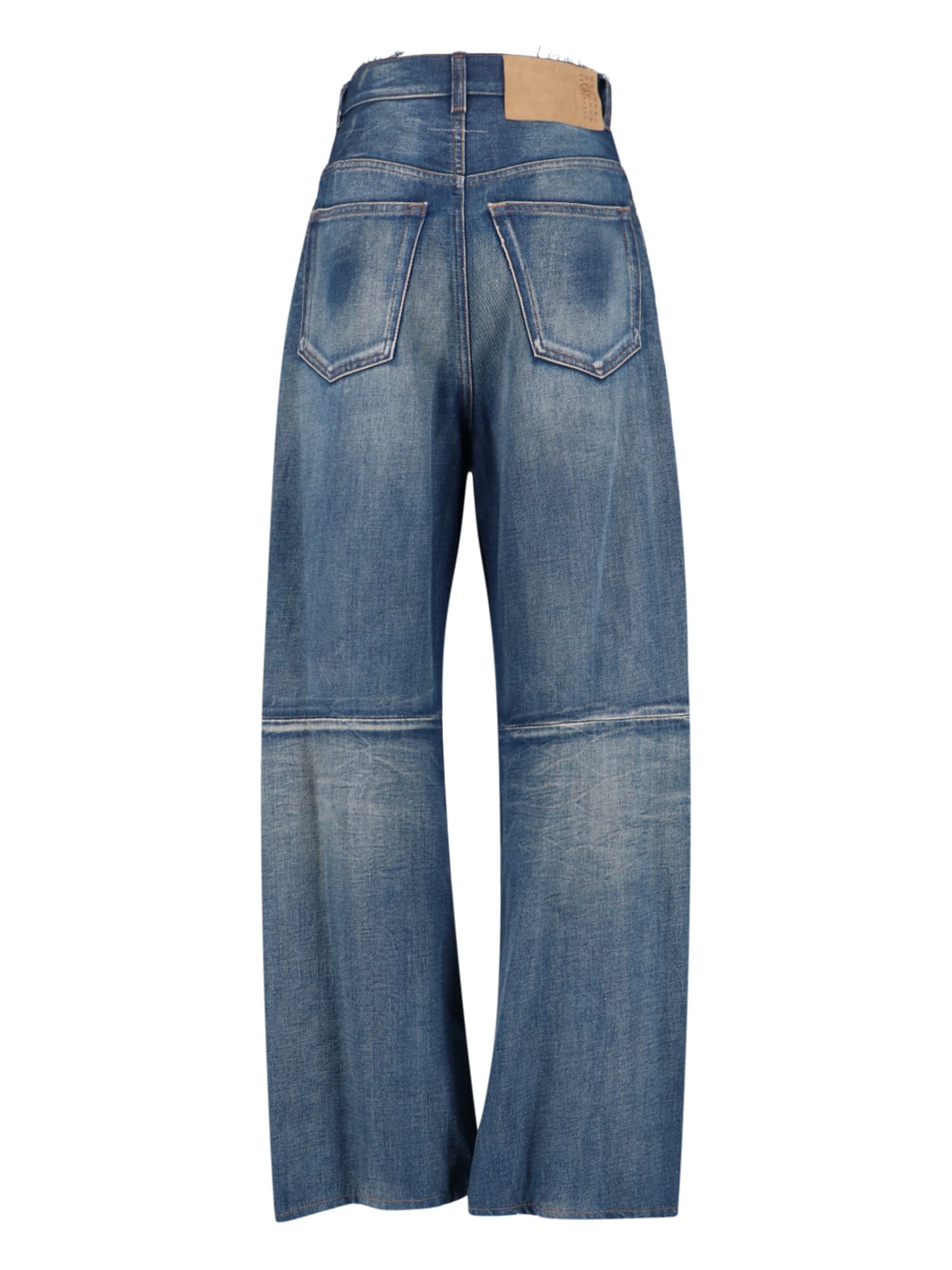 Mm6 Maison Margiela Frayed Wide-leg Jeans With High Waist In Blue