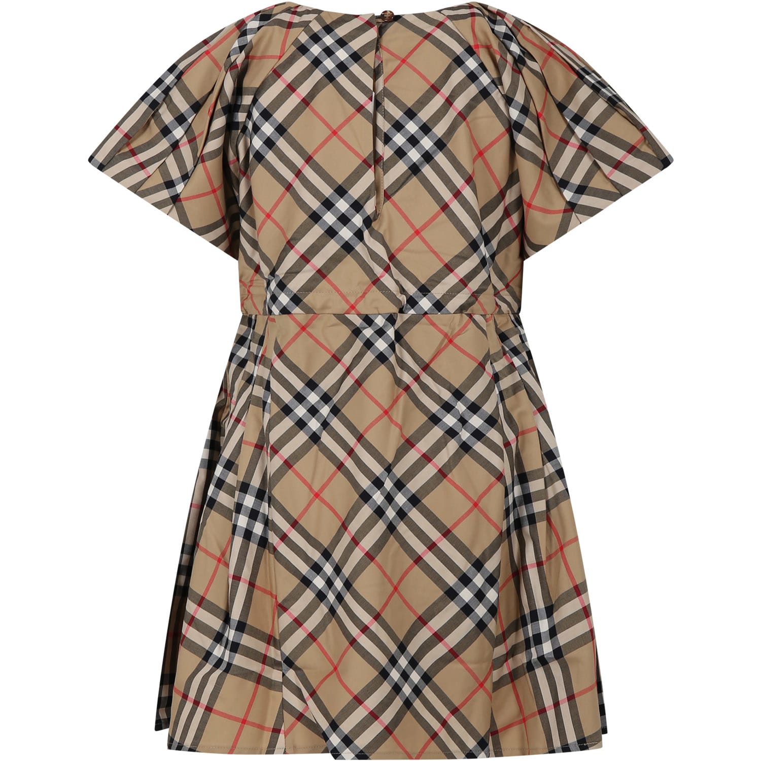 Shop Burberry Beige Dress For Girl With Iconic All-over Vintage Check