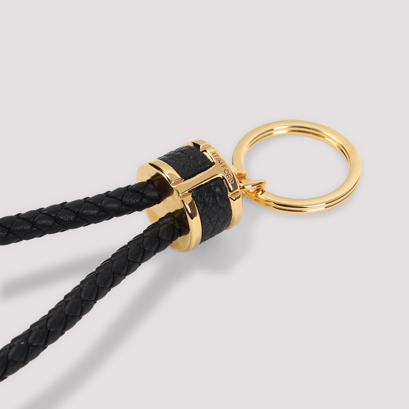 Tom Ford Braided Calf Leather Keychain With Polished Gold-tone Ring