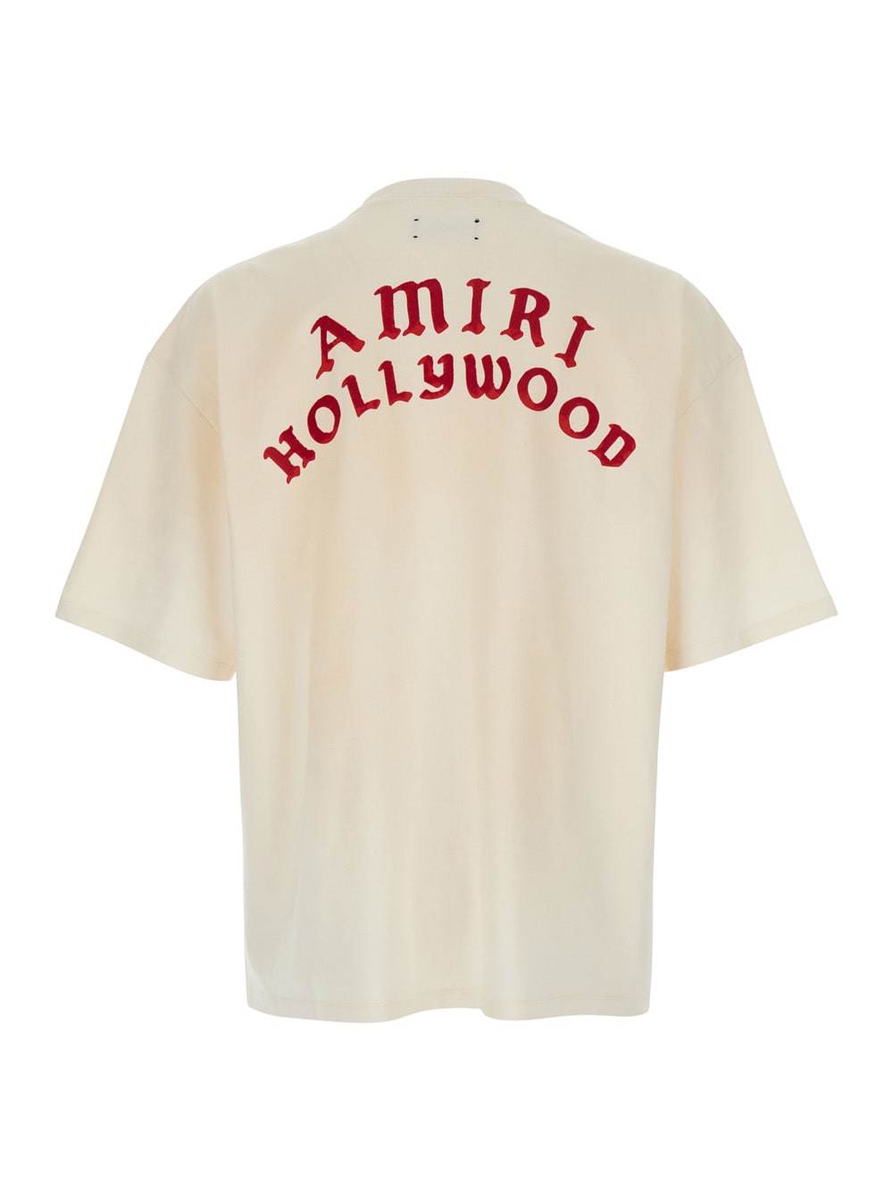 Amiri Pool Cue Beige Crewneck T-shirt With Logo Detail On The Front And Maxi Logo Print On The Rear In Cot In Neutral