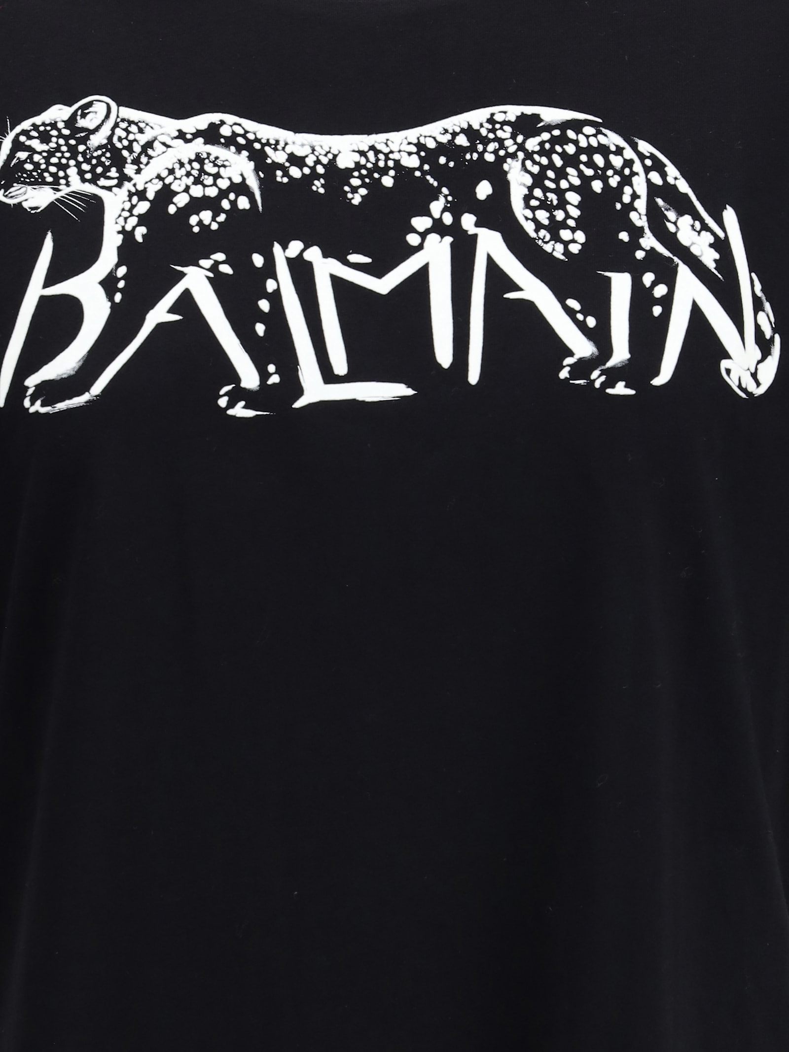 Balmain T-shirt With Leopard Print In Black
