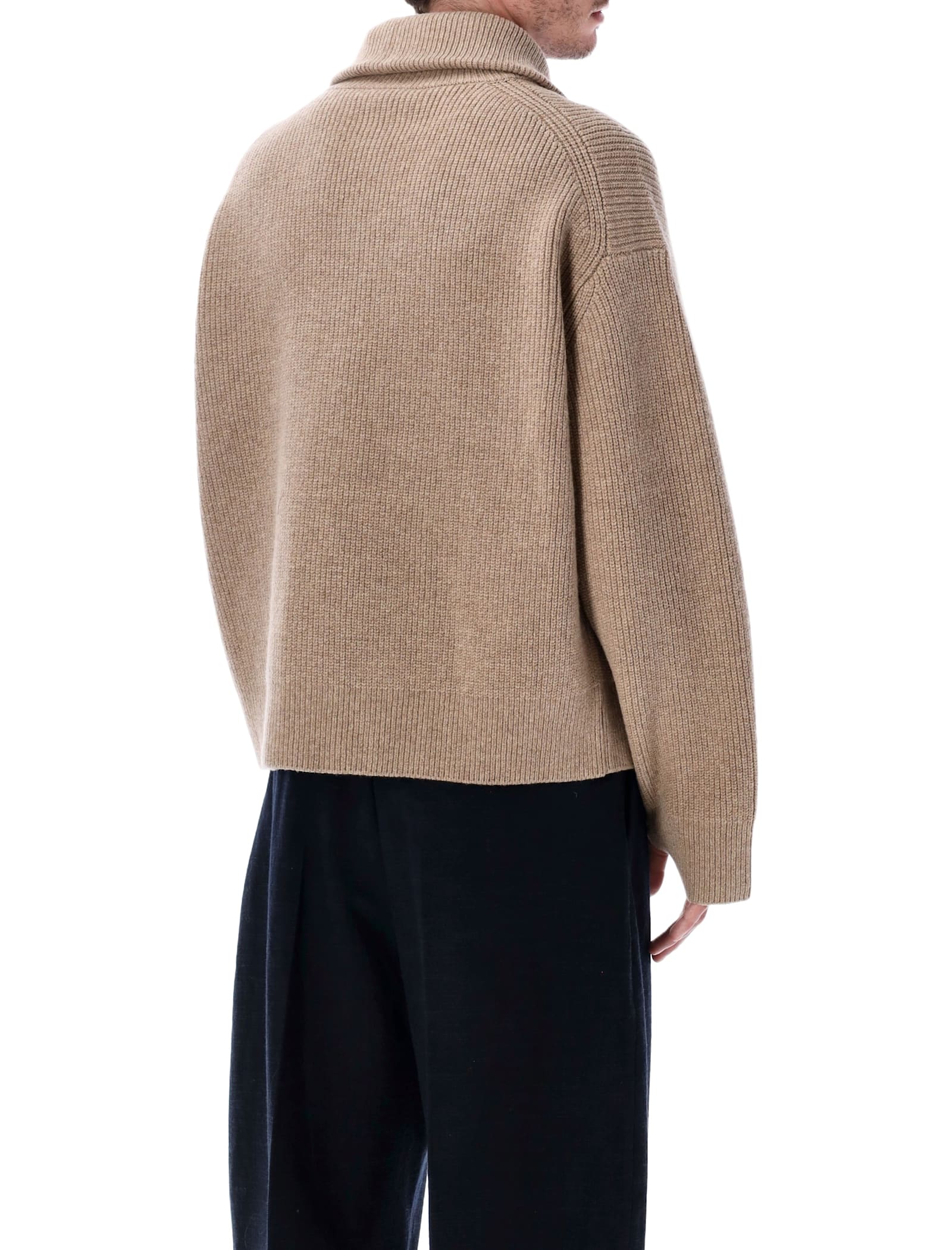 Studio Nicholson Sandos Extrafine Merino Wool Zip Cardigan In Brown