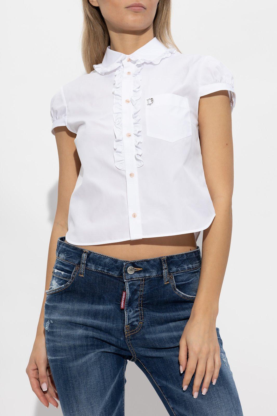 Shop Dsquared2 Logo Plaque Cropped Shirt In White