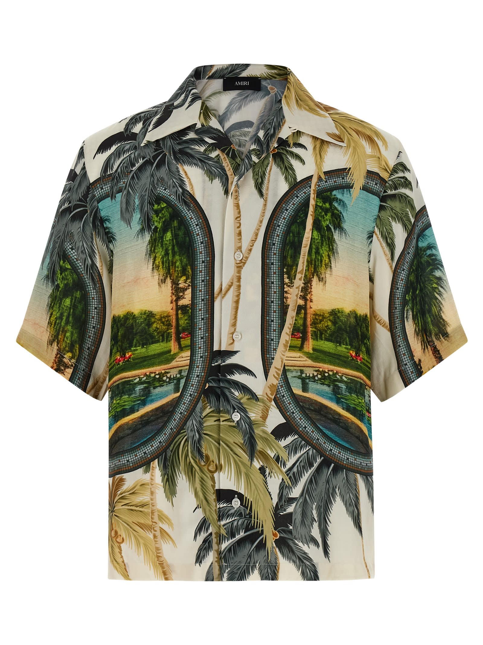 Amiri Convertible-collar Printed Satin-jacquard Shirt In White