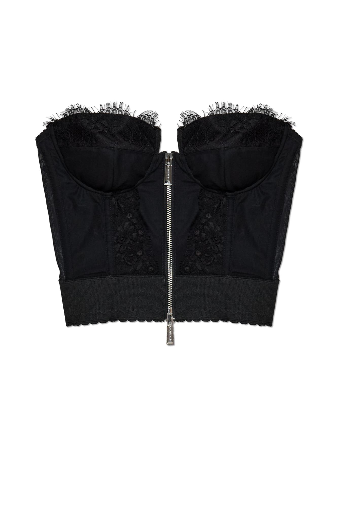 Dsquared2 Strapless Lace Cropped Corset Top In Black