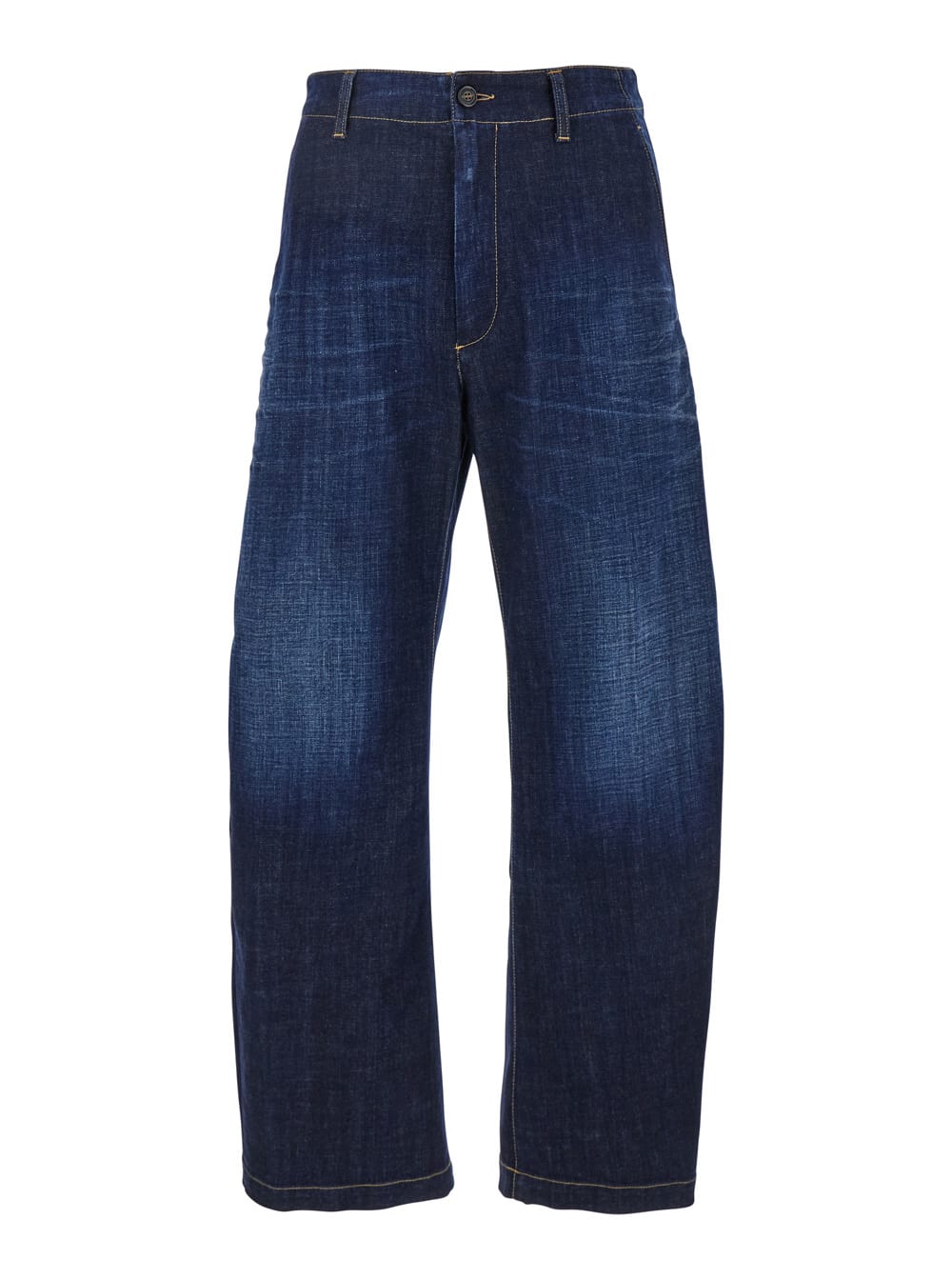 Blue Five-pocket Jeans With Distressed Effect In Denim Man