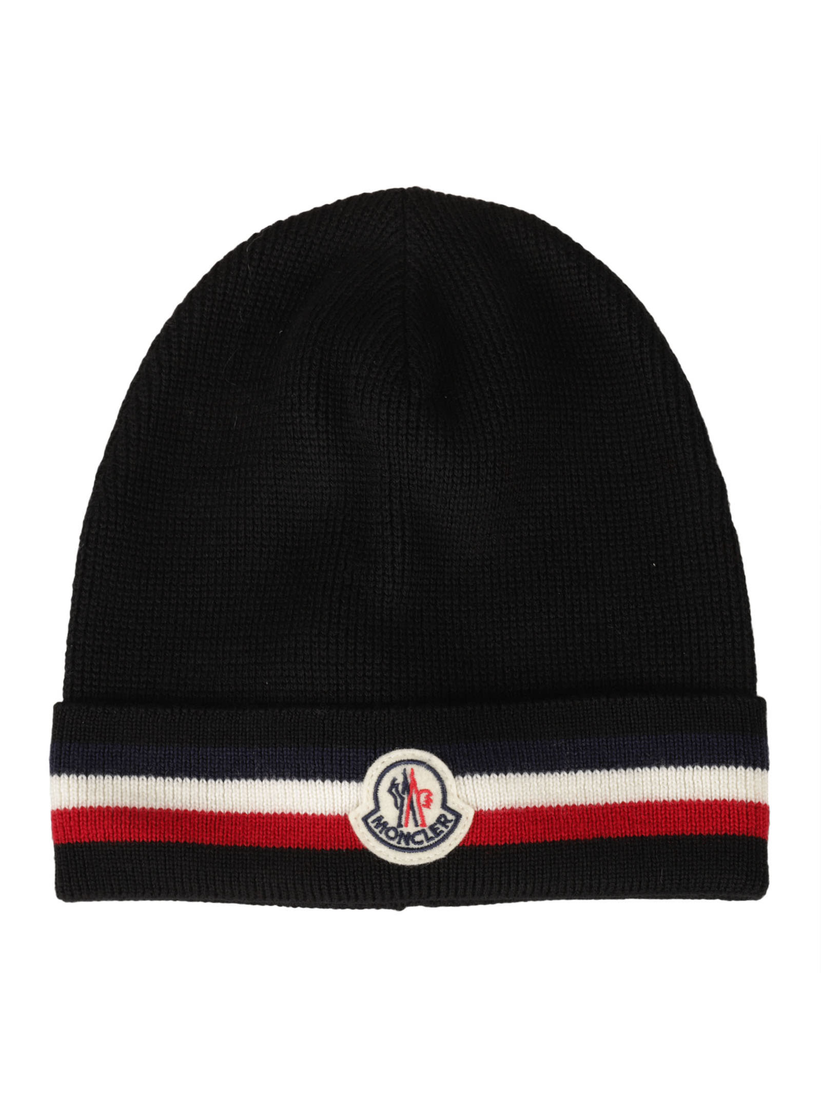 Shop Moncler Stripe Logo Patch Beanie