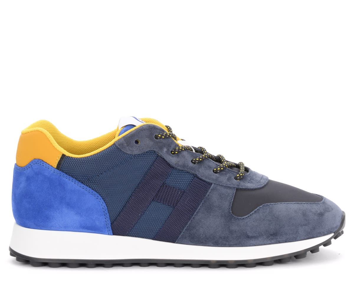 Hogan H383 Sneakers In Blue Suede And Fabric