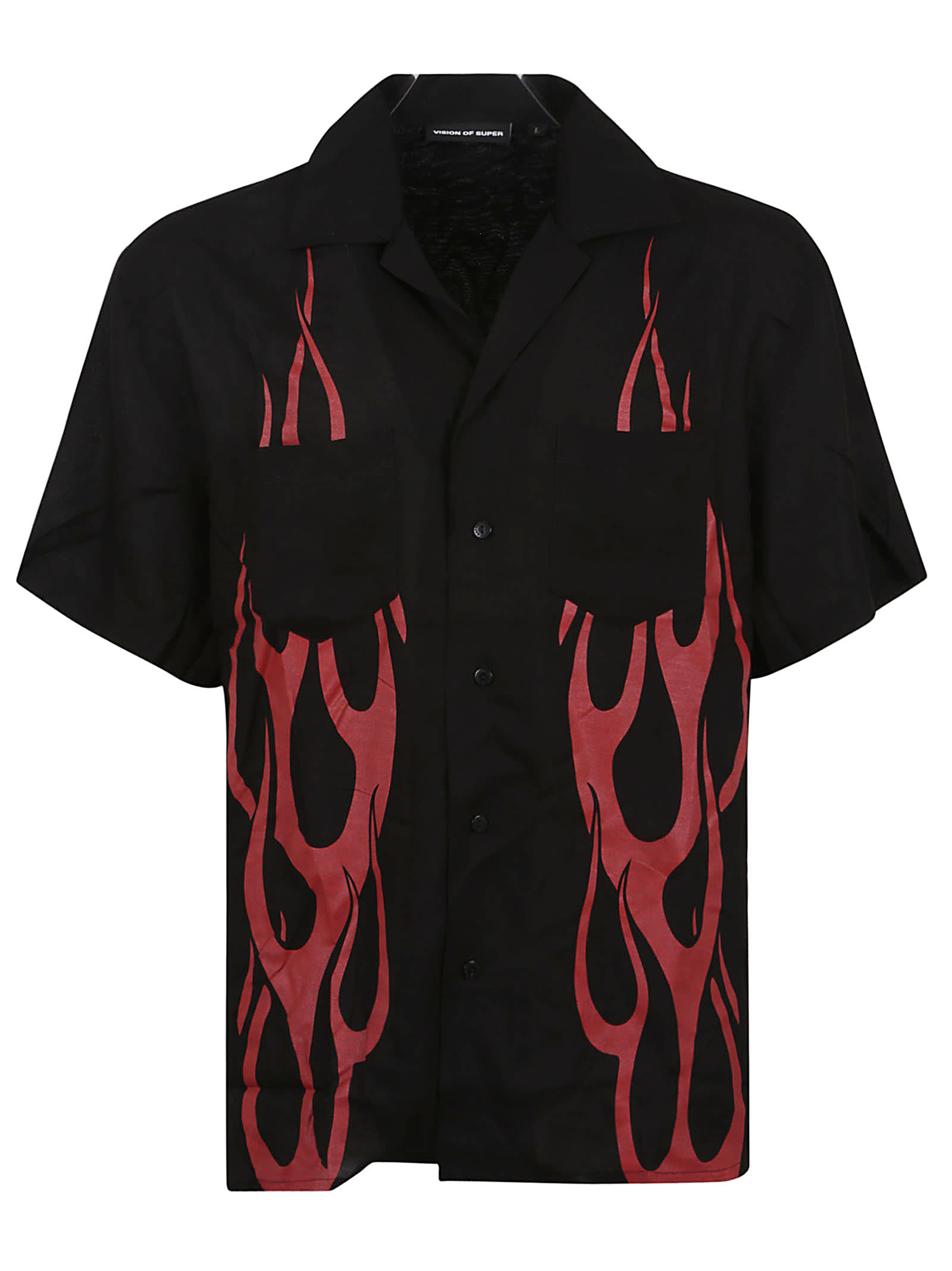 Vision Of Super Flame-print Short-sleeve Shirt In Black Red