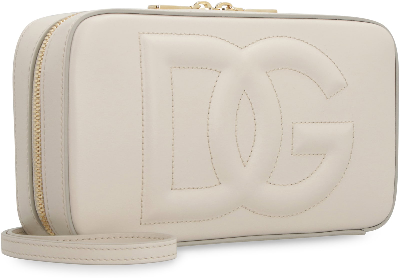 Shop Dolce & Gabbana Dg Logo Leather Camera Bag In Ivory