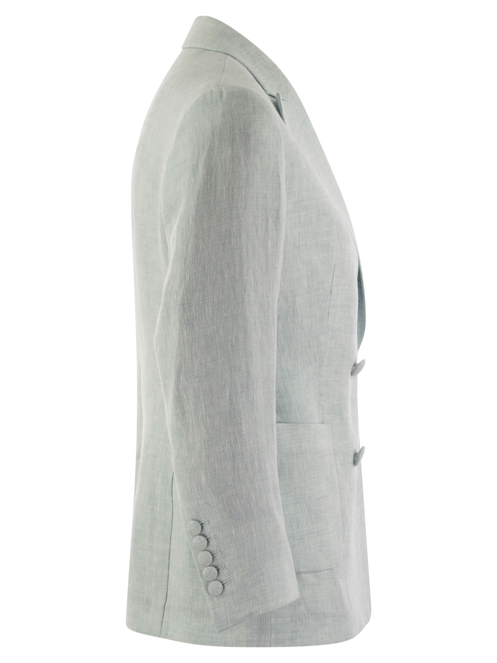 Shop Saulina Milano Assunta - Double-breasted Linen Jacket In Light Blue