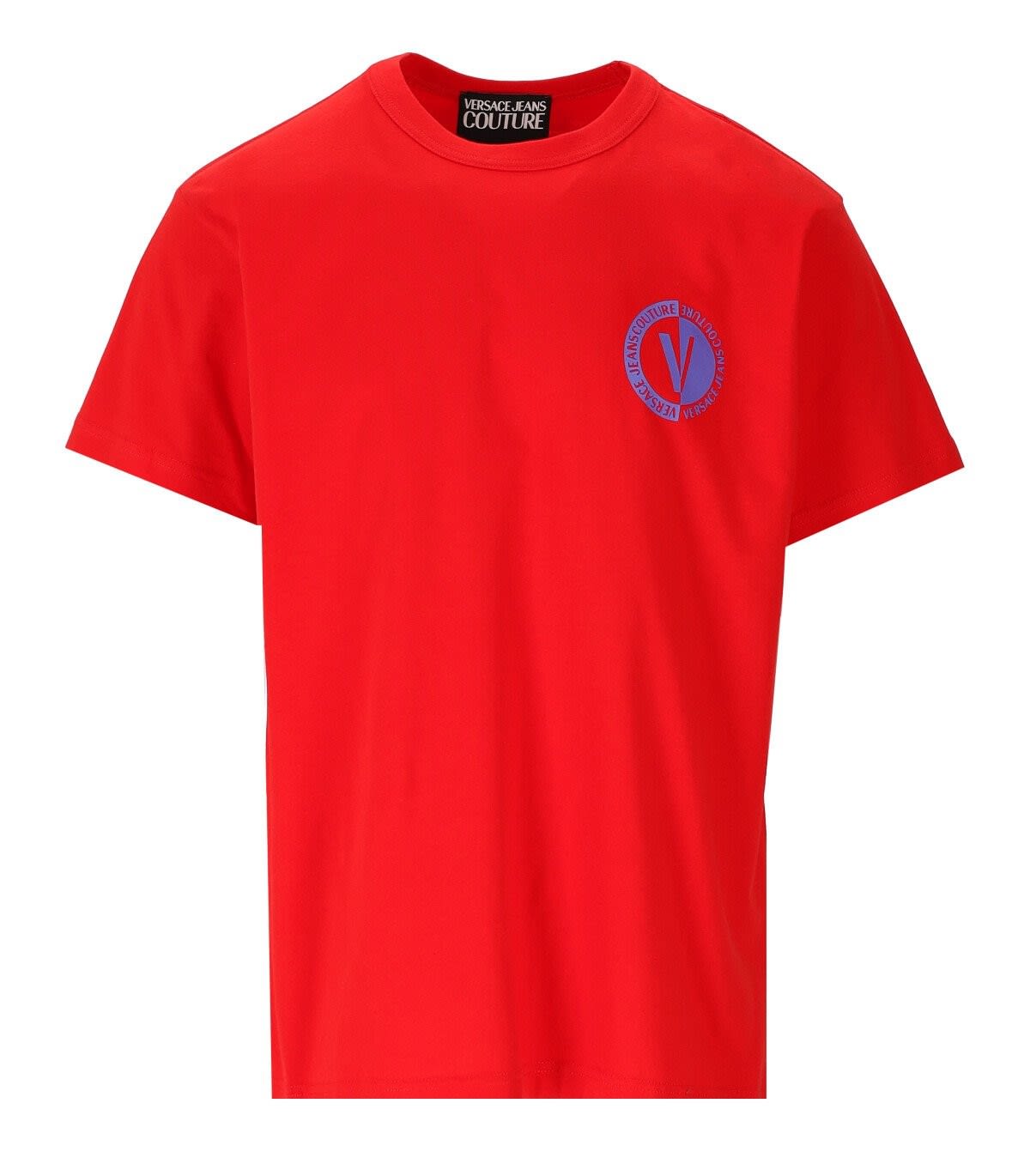 Shop Versace Jeans Couture Logo-printed Crewneck T-shirt In Chili