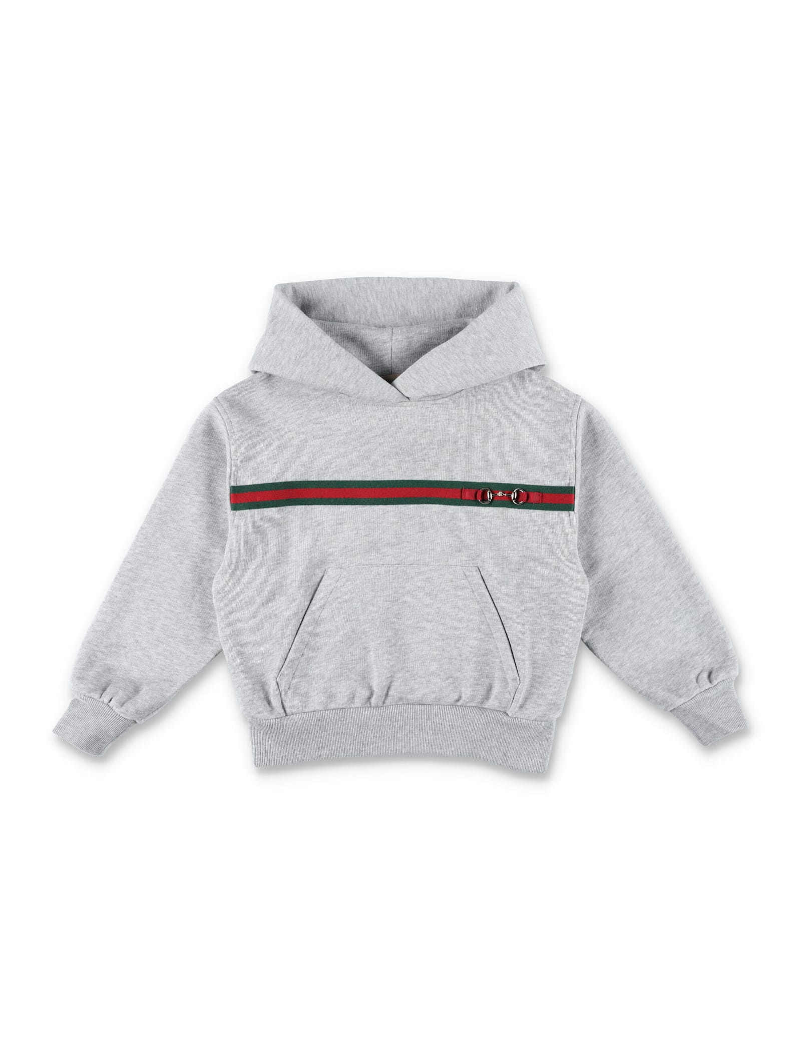 Gucci Web Horsebit Embellished Cotton Hoodie In Grigio