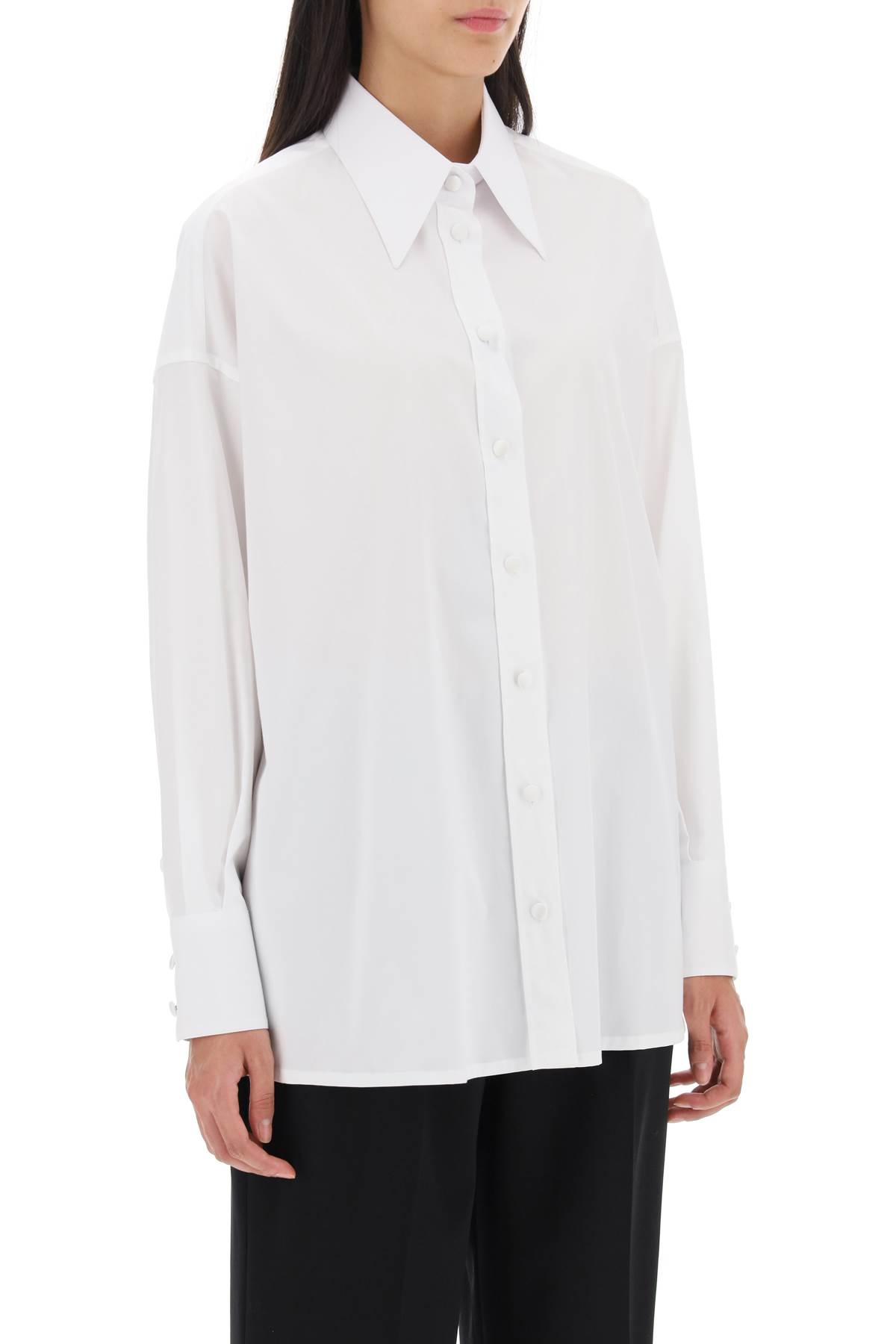 Shop Dolce & Gabbana Maxi Shirt With Satin Buttons In Bianco Ottico (white)