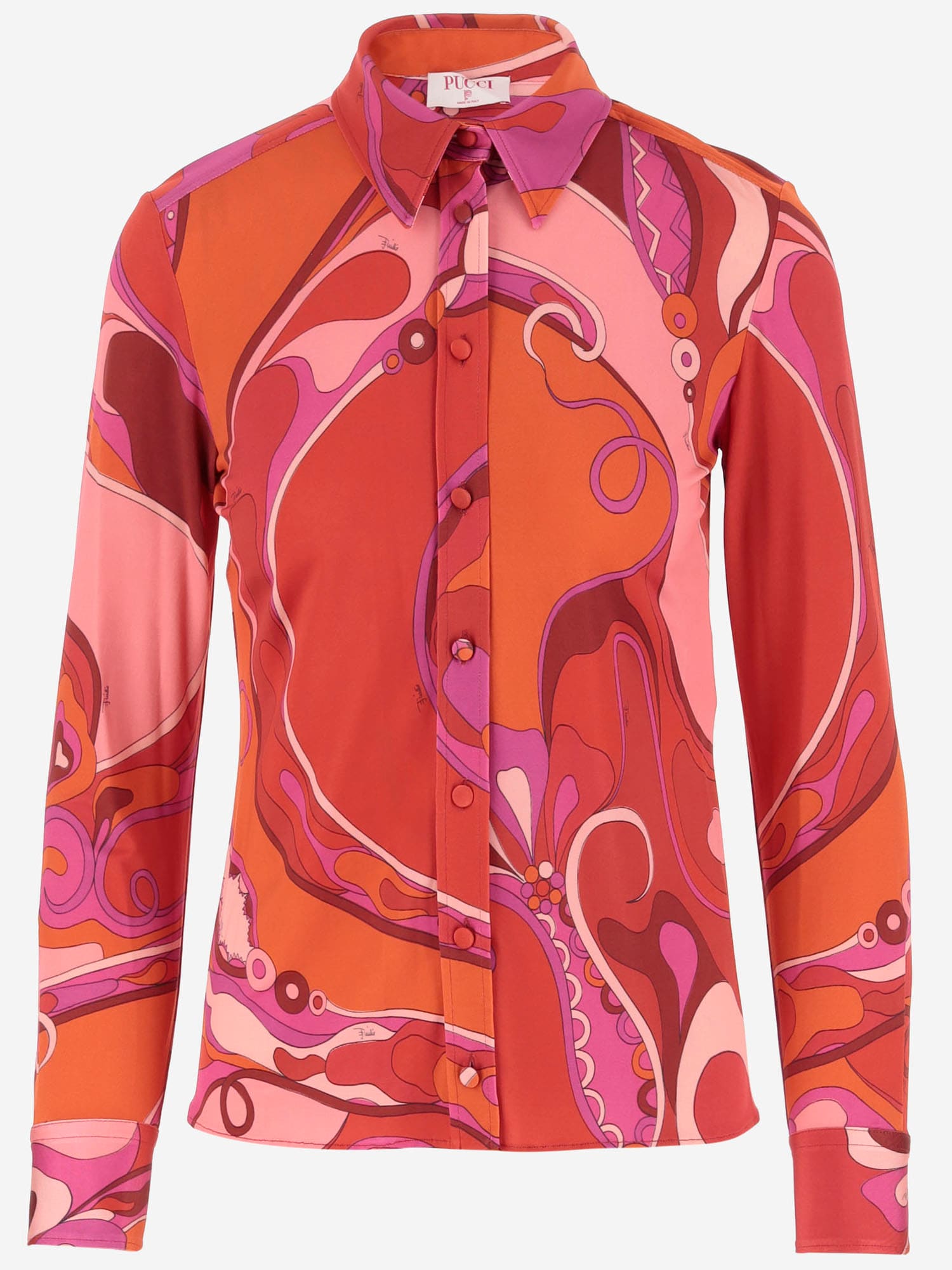 Shop Pucci Satin Jersey Shirt With Orchid Pattern In Red