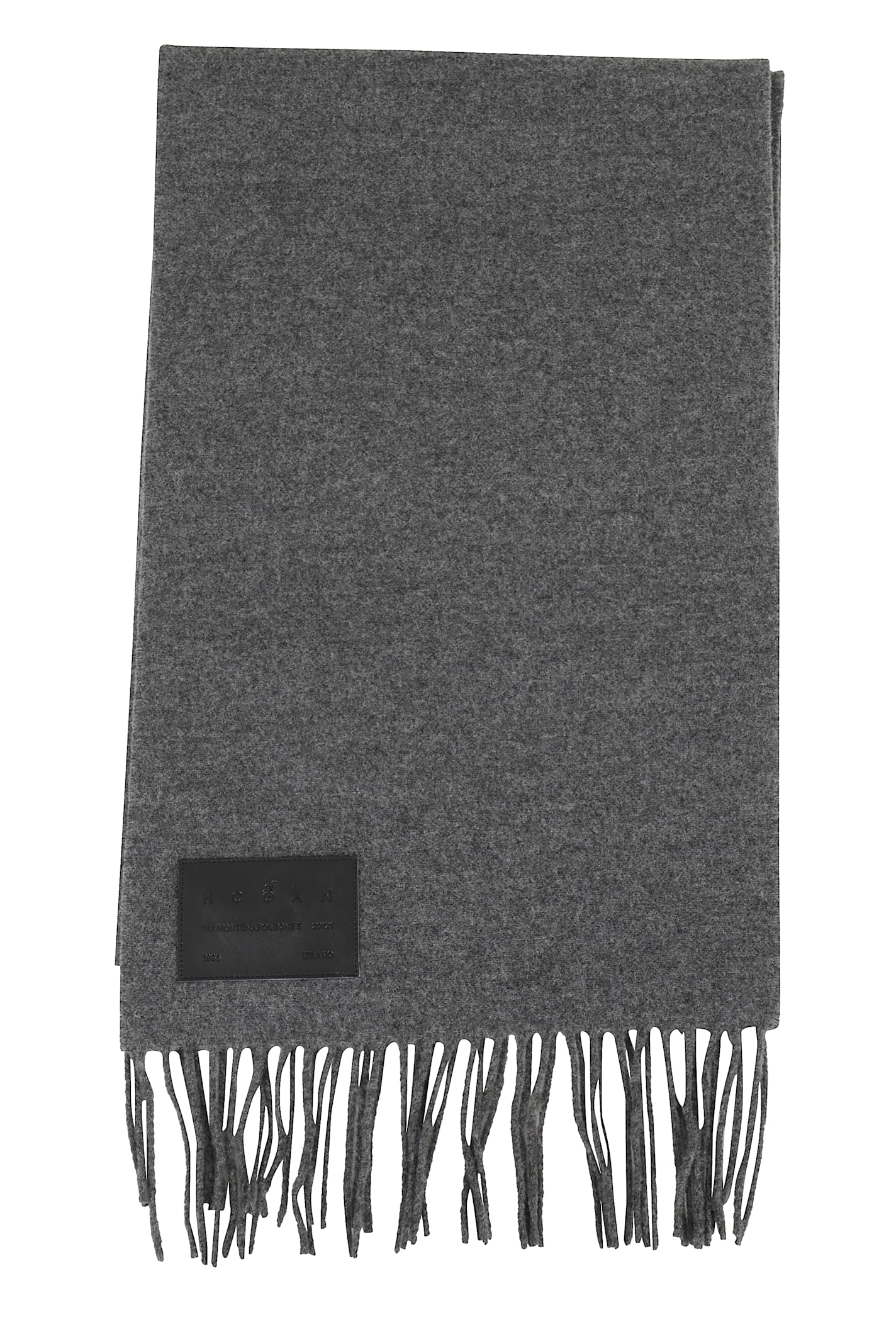Hogan Fringed Wool Scarf With Subtle Logo Detailing In Gray