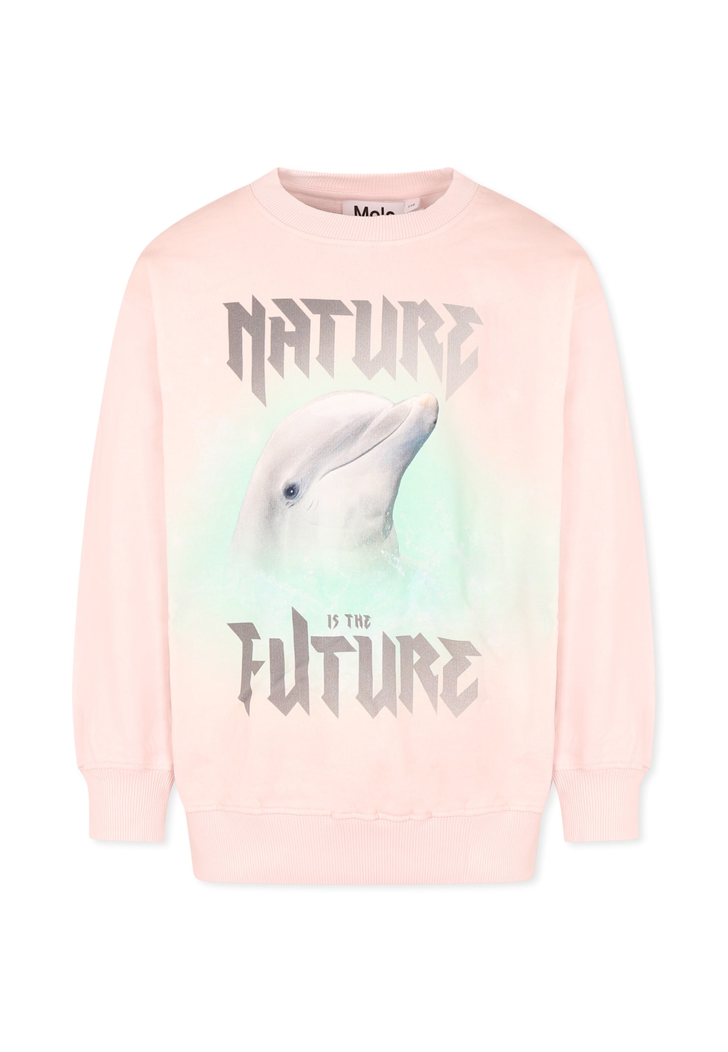 Molo Pink Sweatshirt For Girl With Dolphin In Pink