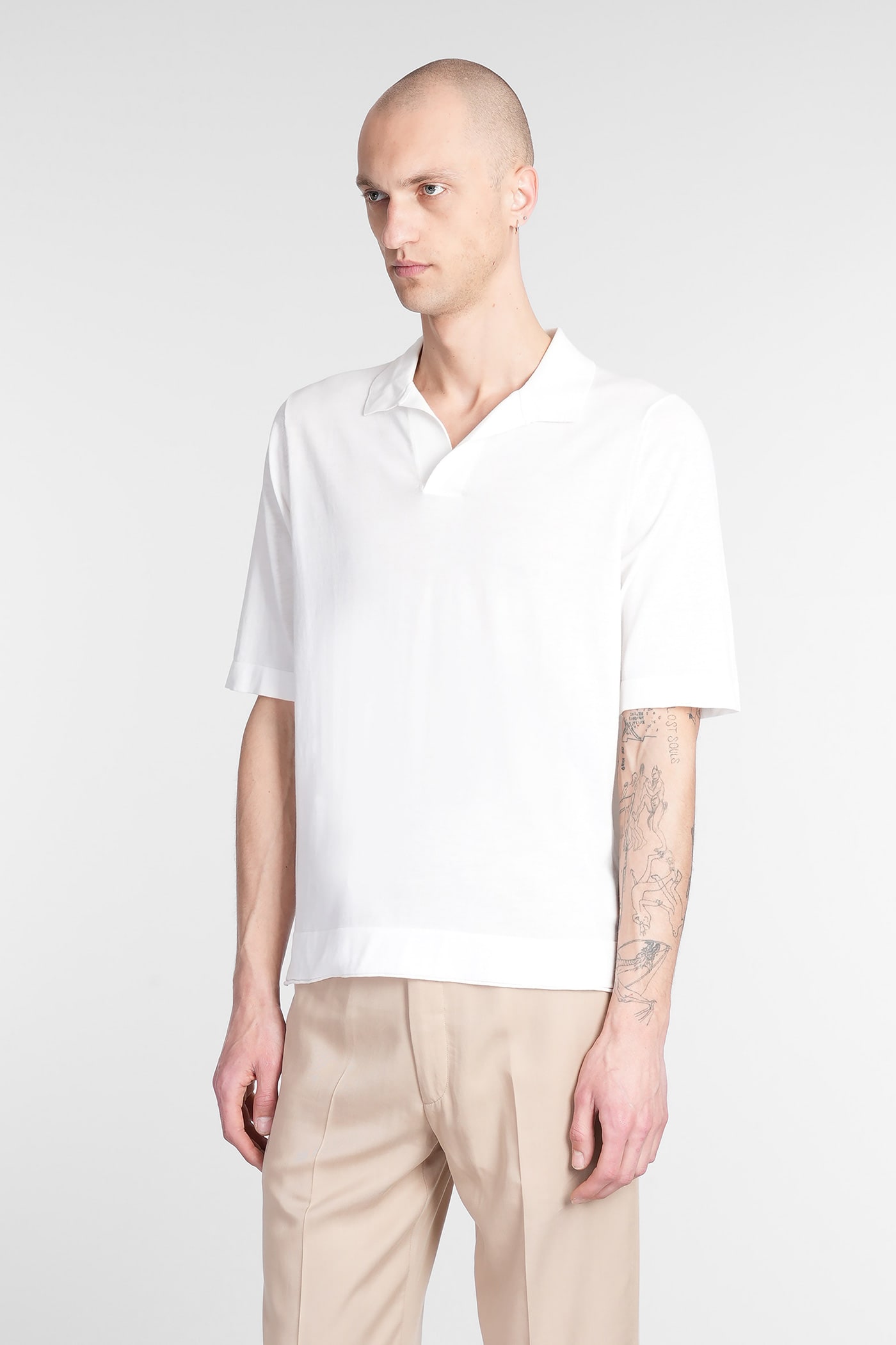 Ballantyne Knit Short-sleeved Polo With Structured Collar In White