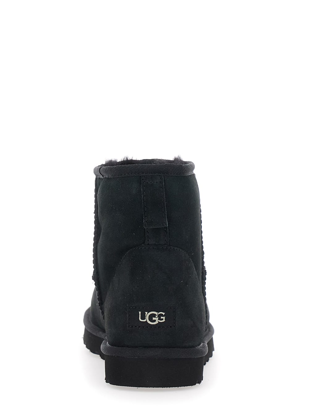 Ugg 'classic Mini' Black Ankle Boots With Logo Patch On The Rear And Shearling Lining In Suede Man In Black