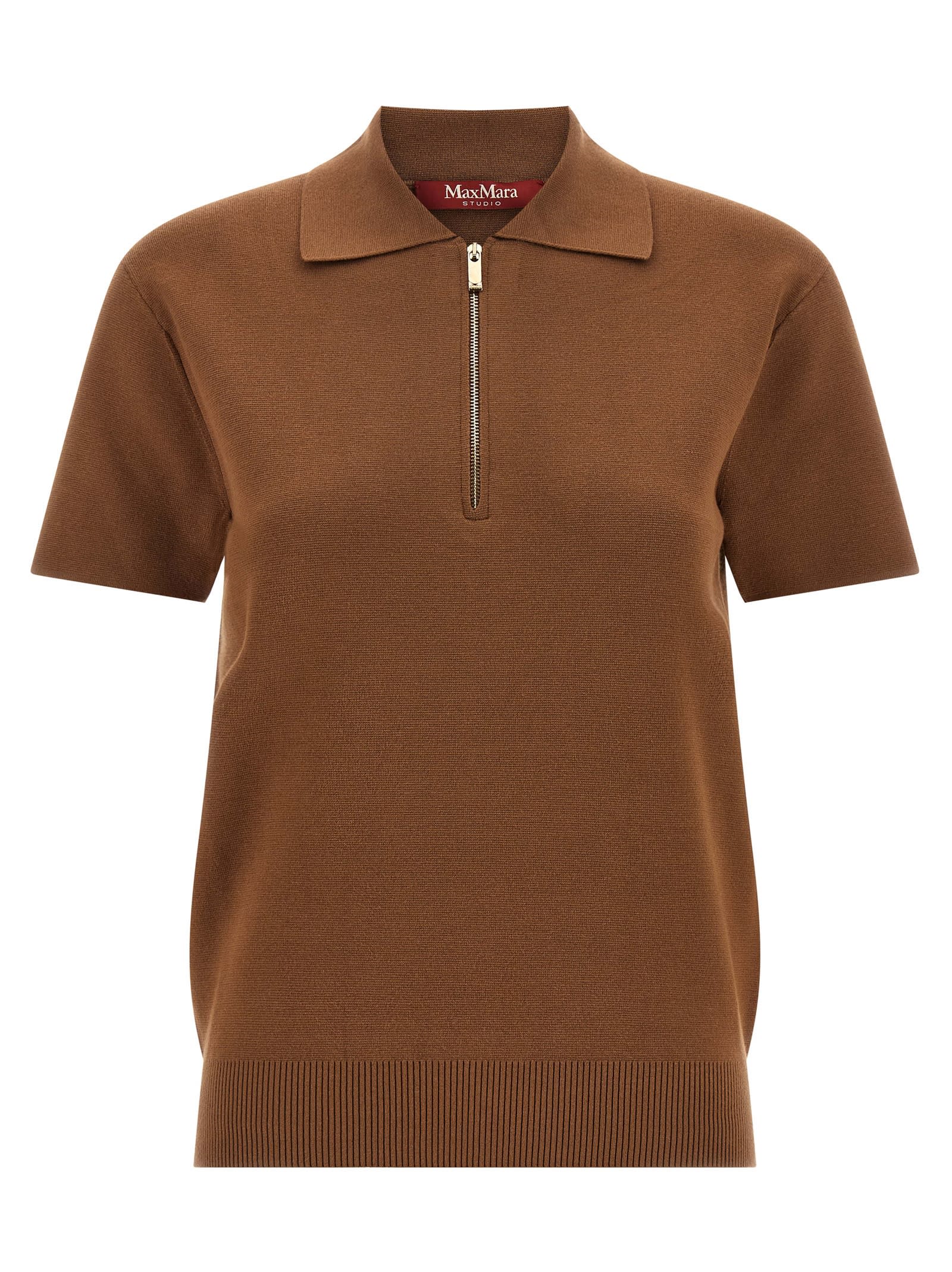 Max Mara Lapel Short-sleeved Polo Shirt In Brown