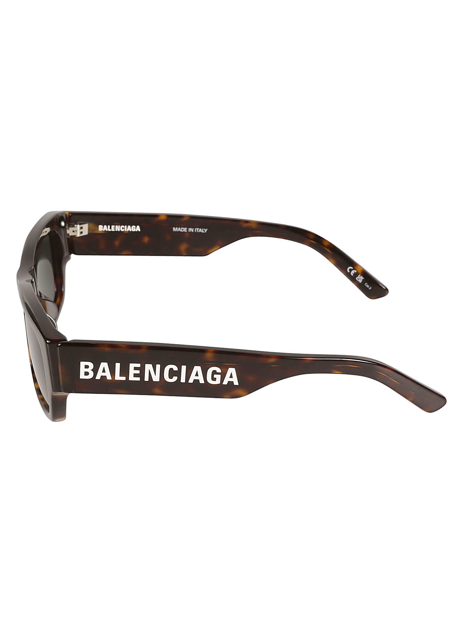 Shop Balenciaga Logo Sided Flame Effect Rectangular Frame Sunglasses In Havana/green