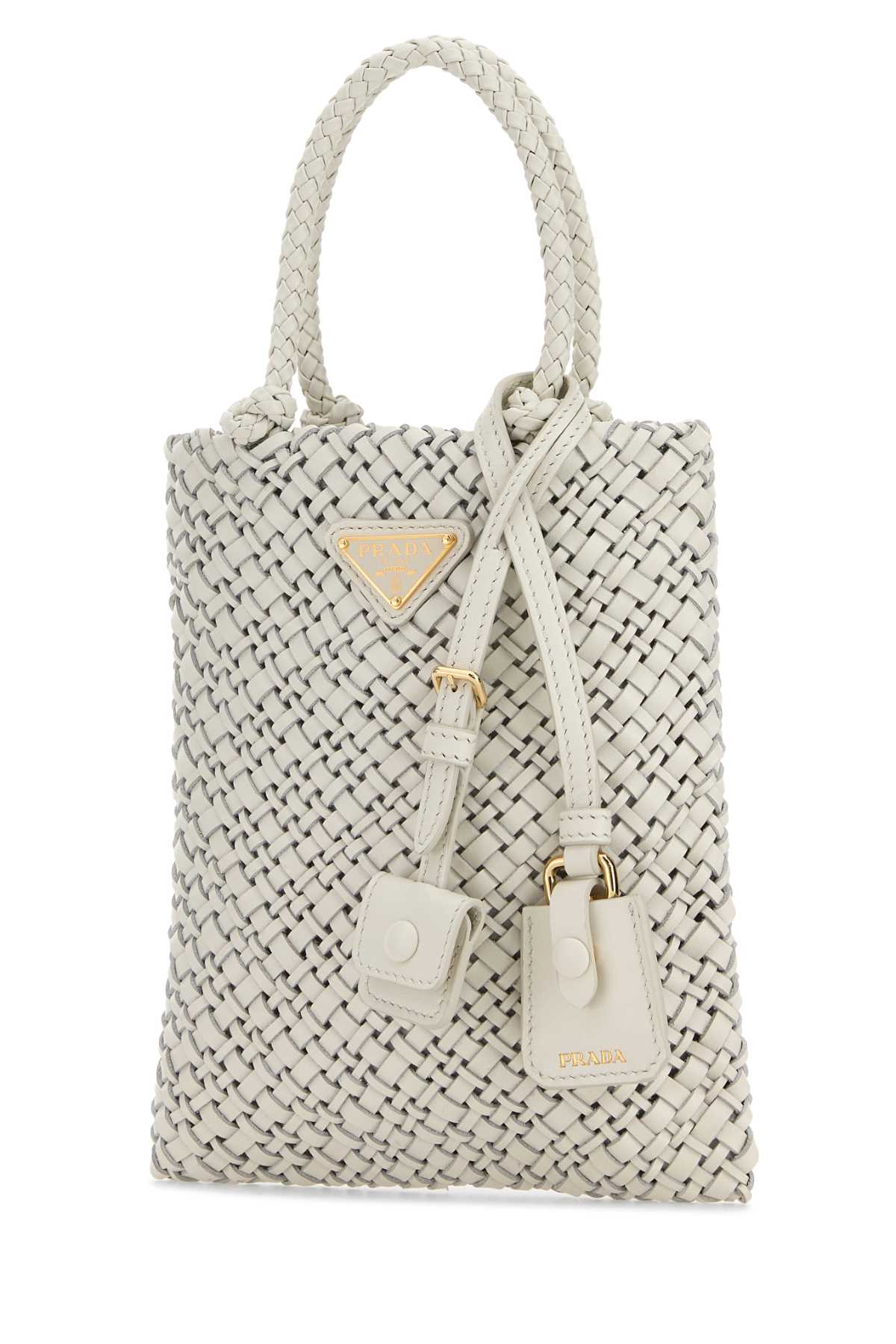 Prada Braided Leather Shoulder Bag Detachable Tag In White