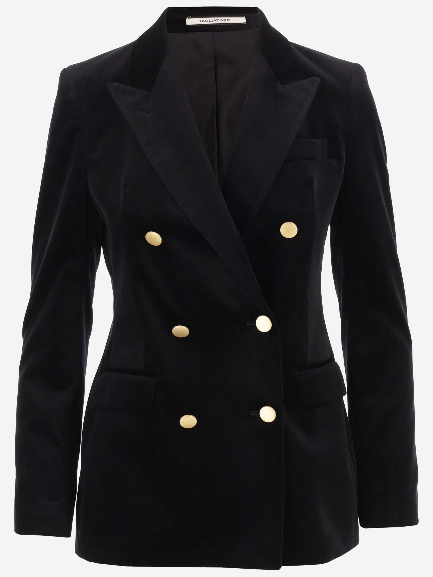 Shop Tagliatore Stretch Cotton Velvet Double-breasted Jacket In Black