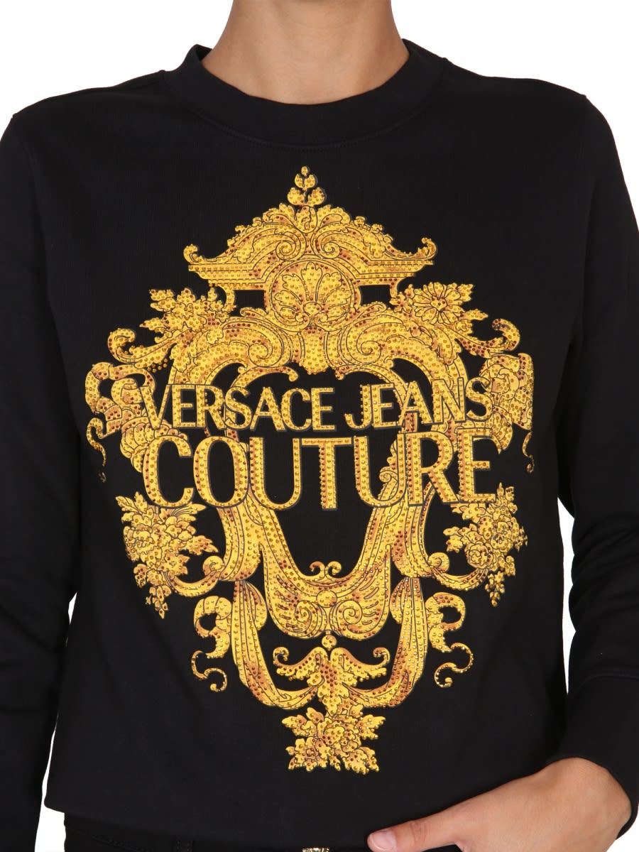 Shop Versace Jeans Couture Sweatshirt With Baroque Print In Black
