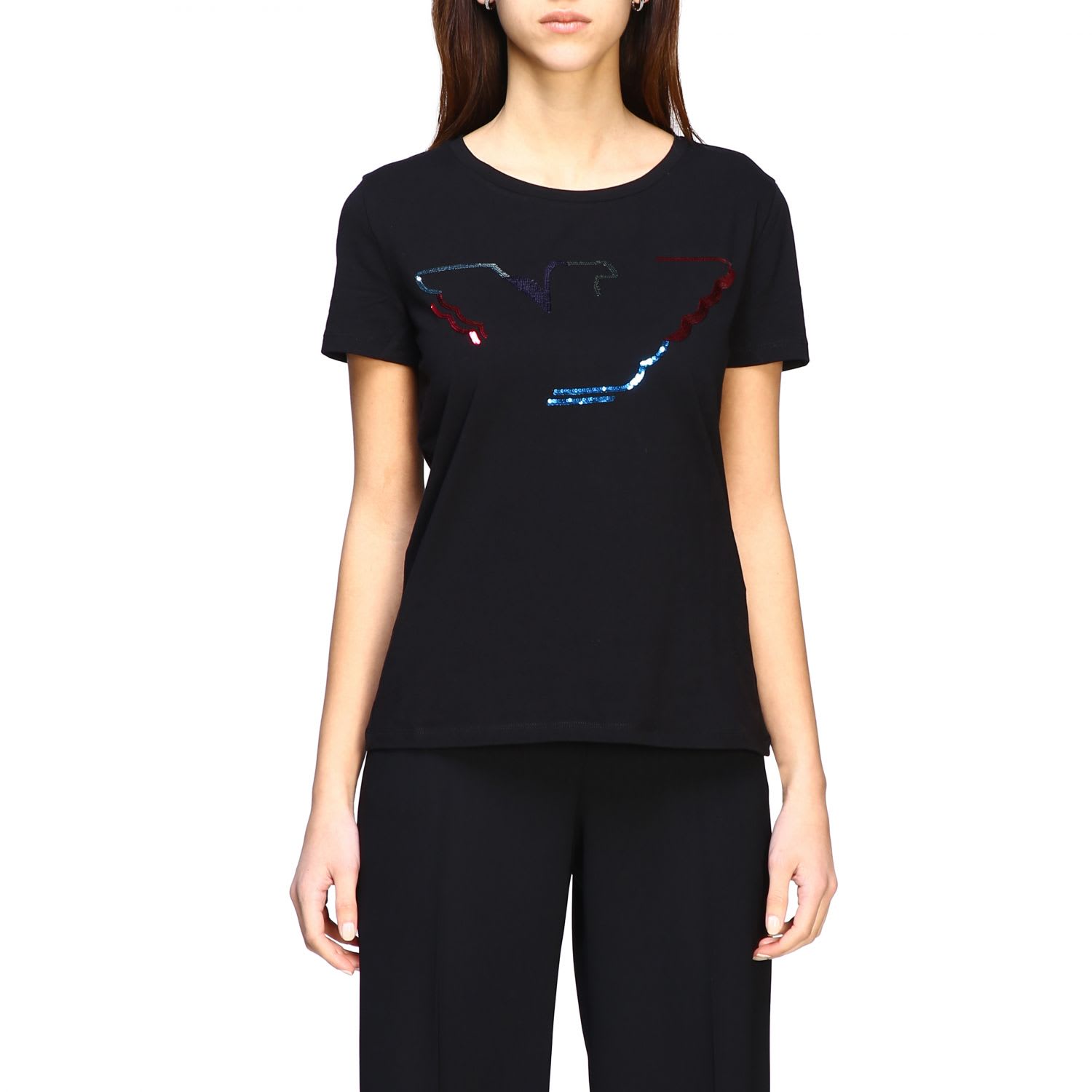 Click to view more detailed imagery on our partner's website Emporio Armani Short-sleeved T-shirt With Sequin Logo In Black