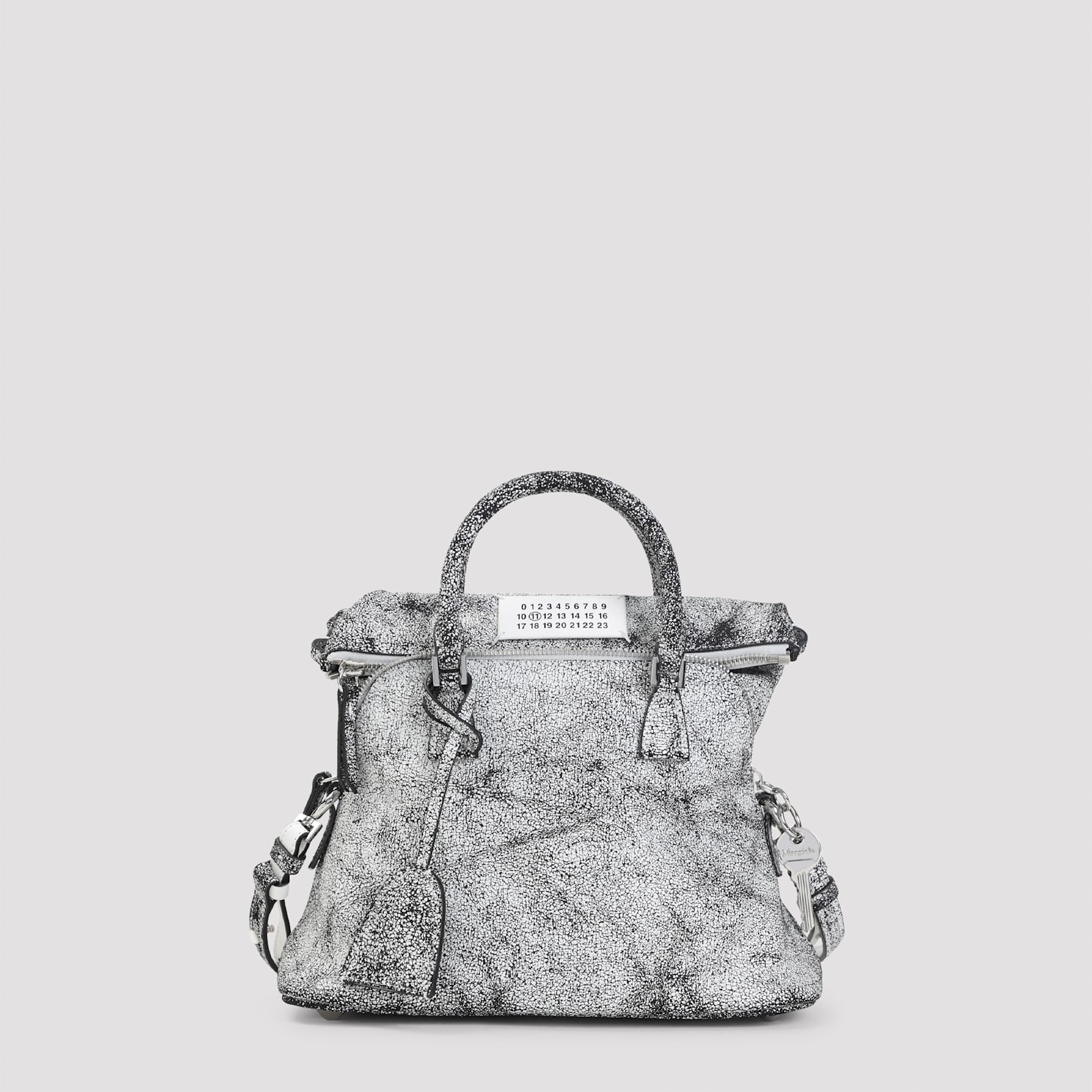 Maison Margiela Textured Leather Shoulder Bag With Top Handles In Silver