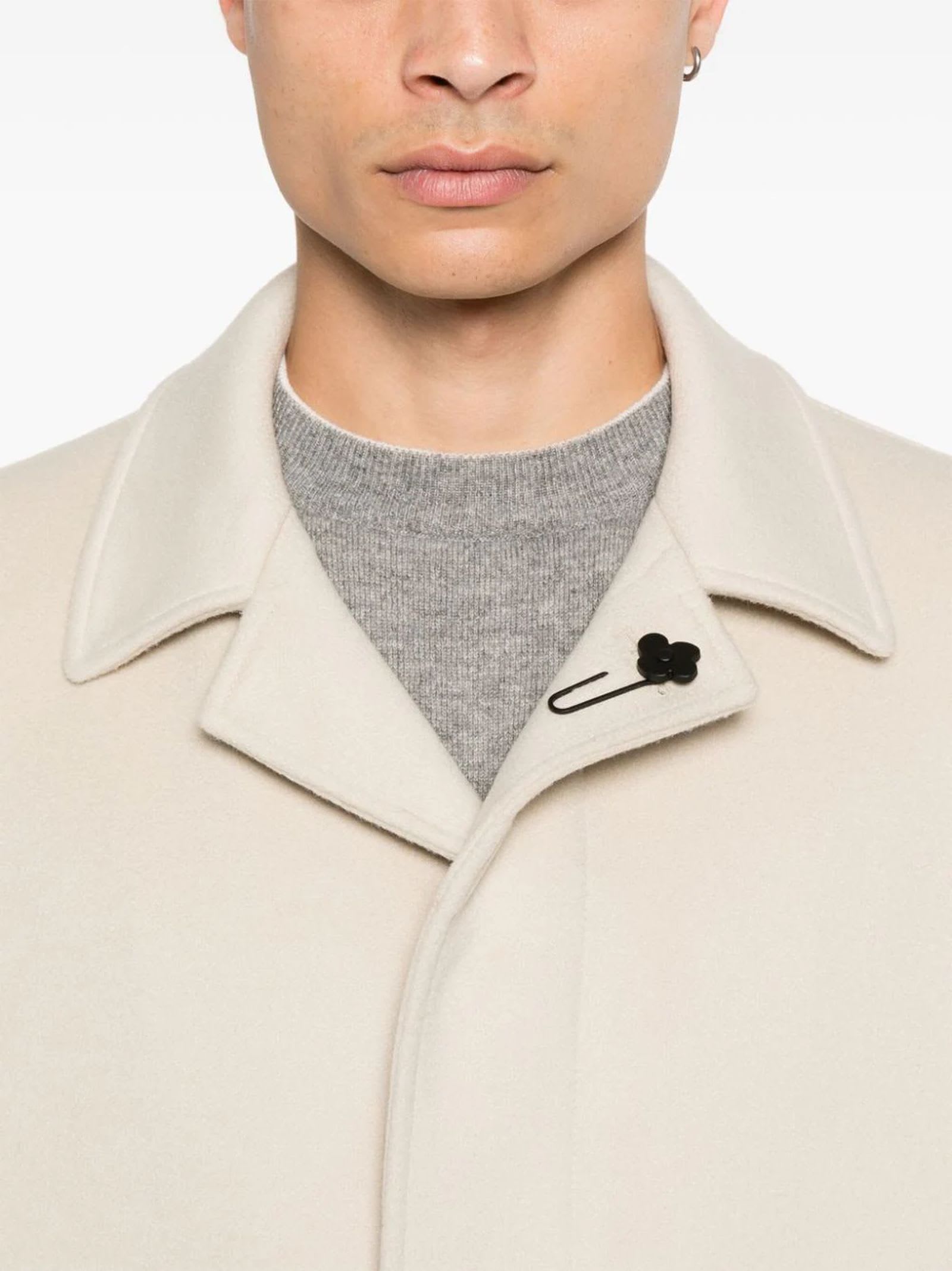 Shop Lardini Ivory White Virgin Wool Coat