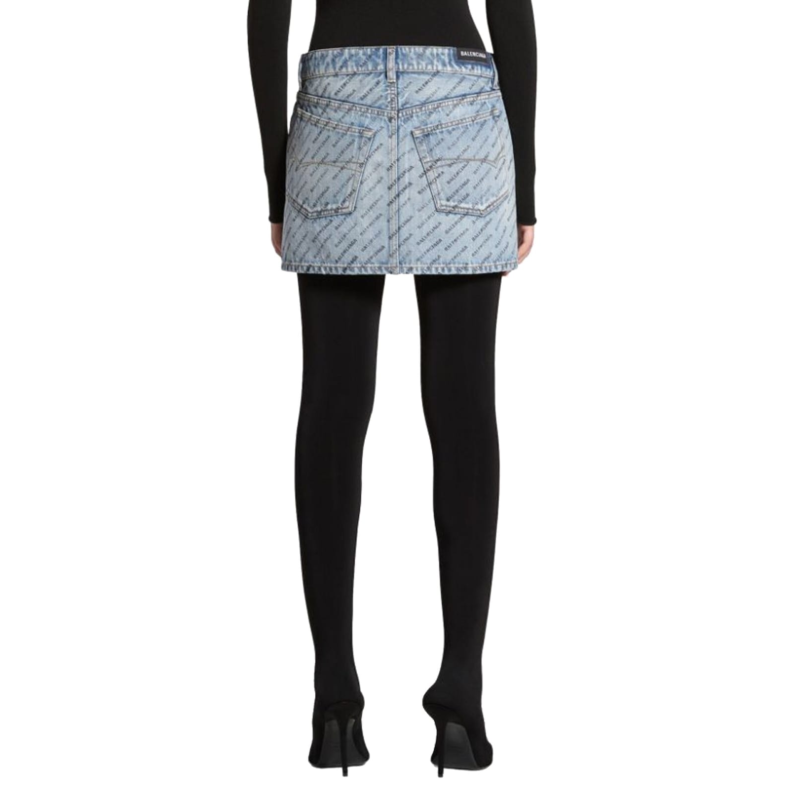 Shop Balenciaga Logo Print Denim Skirt In Blue