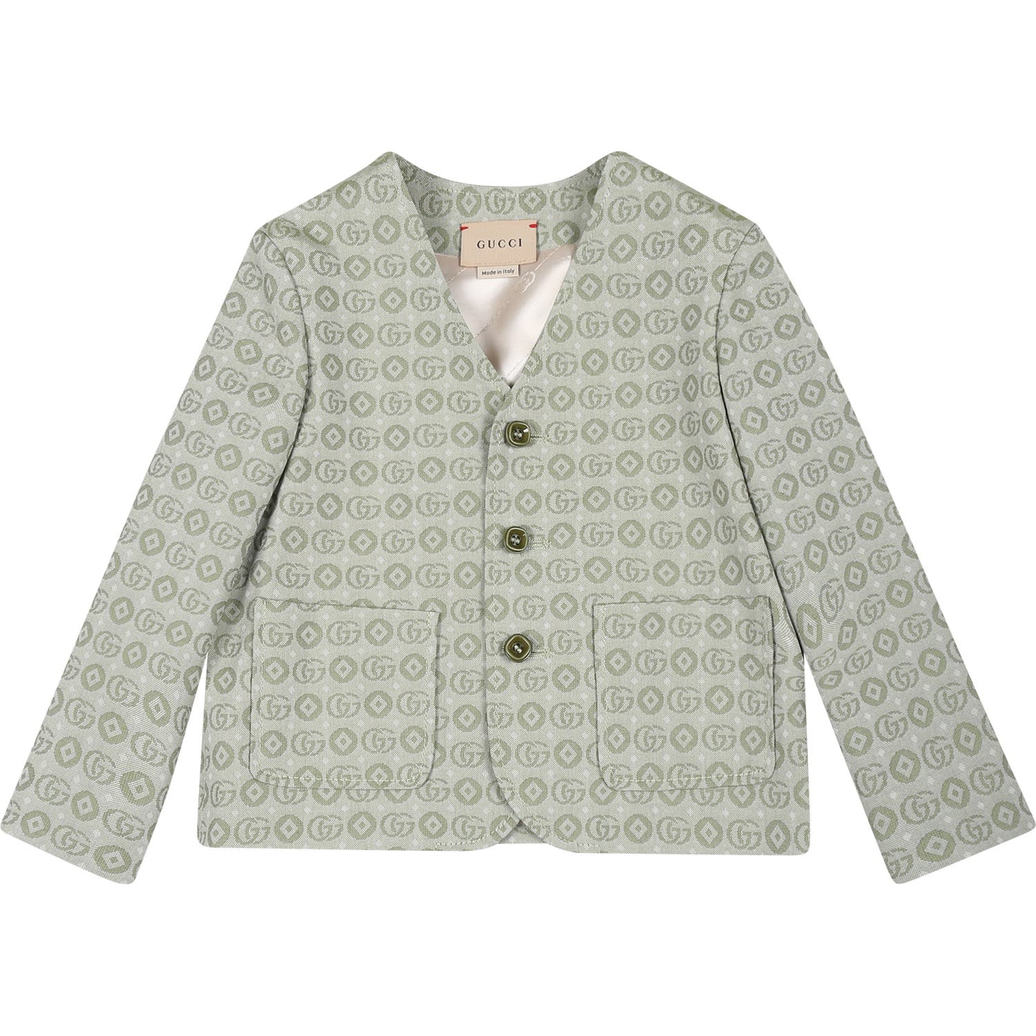 Shop Gucci Green Jacket For Baby Boy With Double G