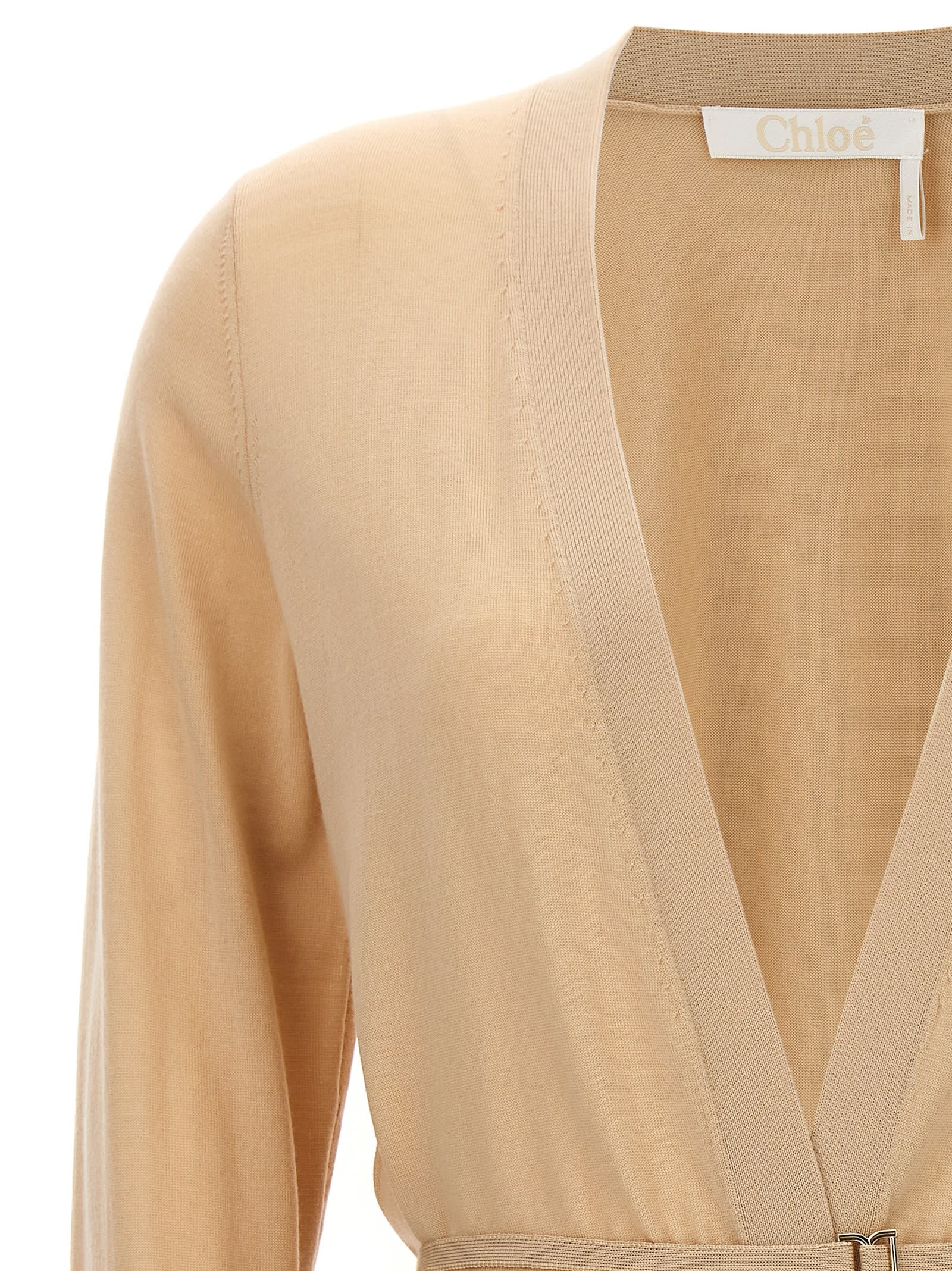 Shop Chloé Belt Cardigan At The Waist In Beige