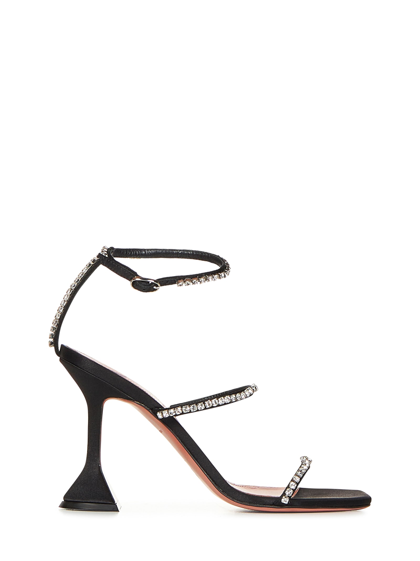 Shop Amina Muaddi Gilda Sandal Satin Sandals In Black