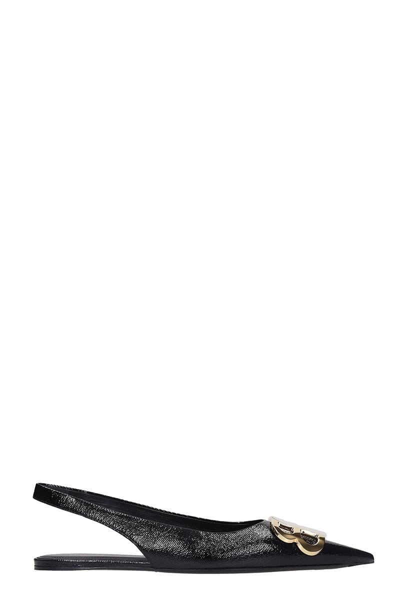 BALENCIAGA BB SLING BACK BALLET FLATS IN BLACK LEATHER,11317605