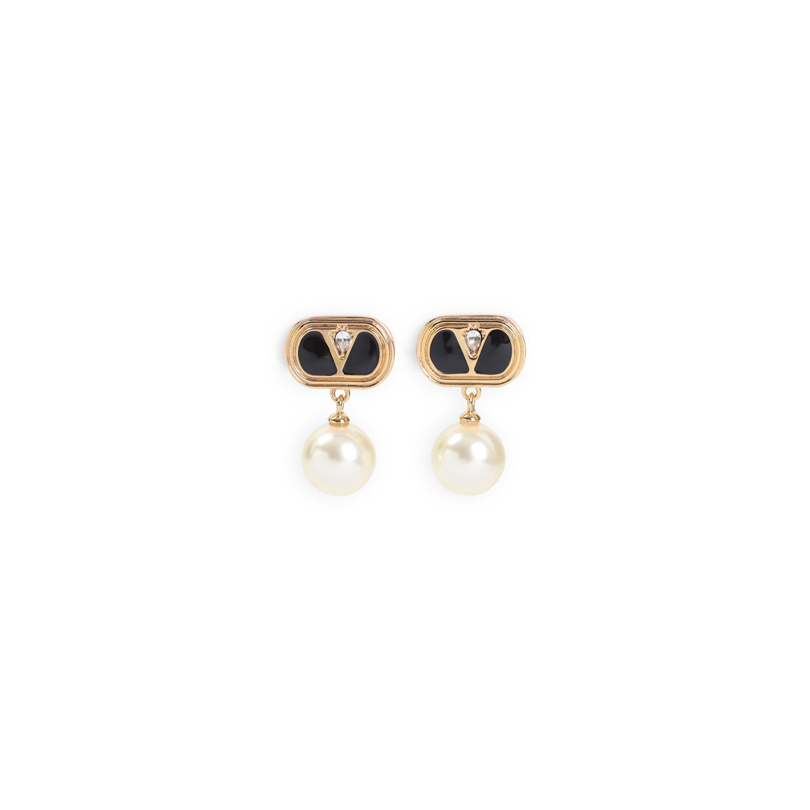 Valentino Garavani Oval Earrings With Swarovski Pearl In Gold