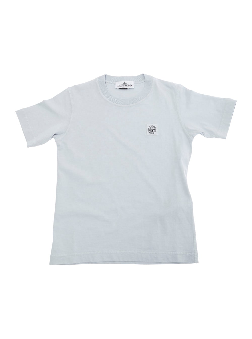 Stone Island Light Blue T-shirt With Round Neck And Logo Patch On The Front In Cotton Boy In Light Blue