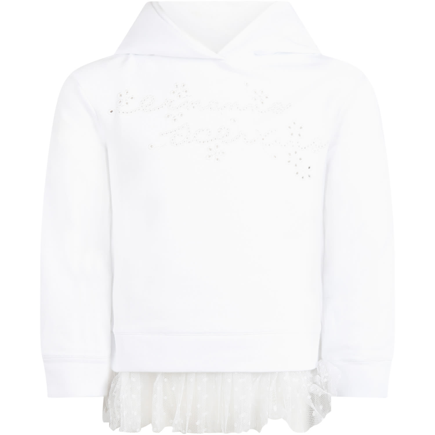 Ermanno Scervino Junior White Sweatshirt For Girl With Logo