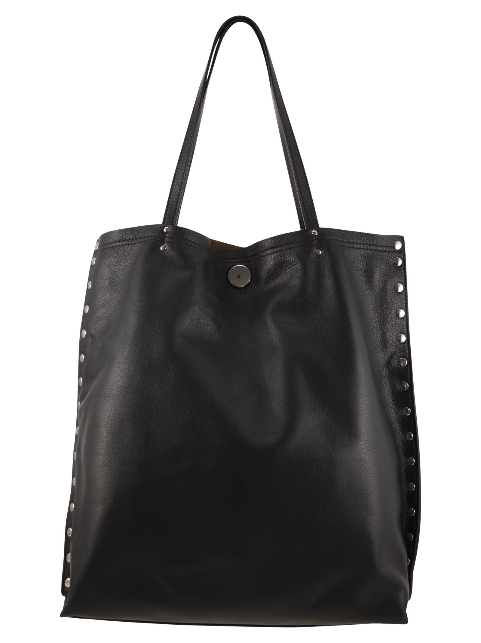 Zanellato Black Leather Tote Bag With Decorative Studs In Black