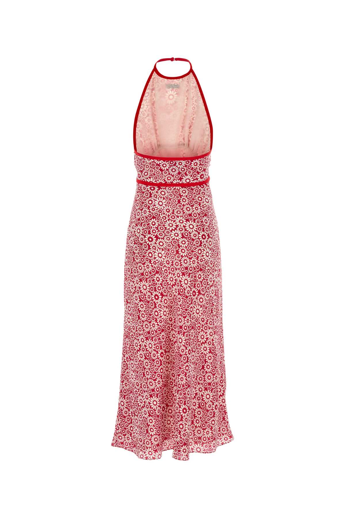 Miu Miu Long Floral Print Crepe De Chine Dress In Red
